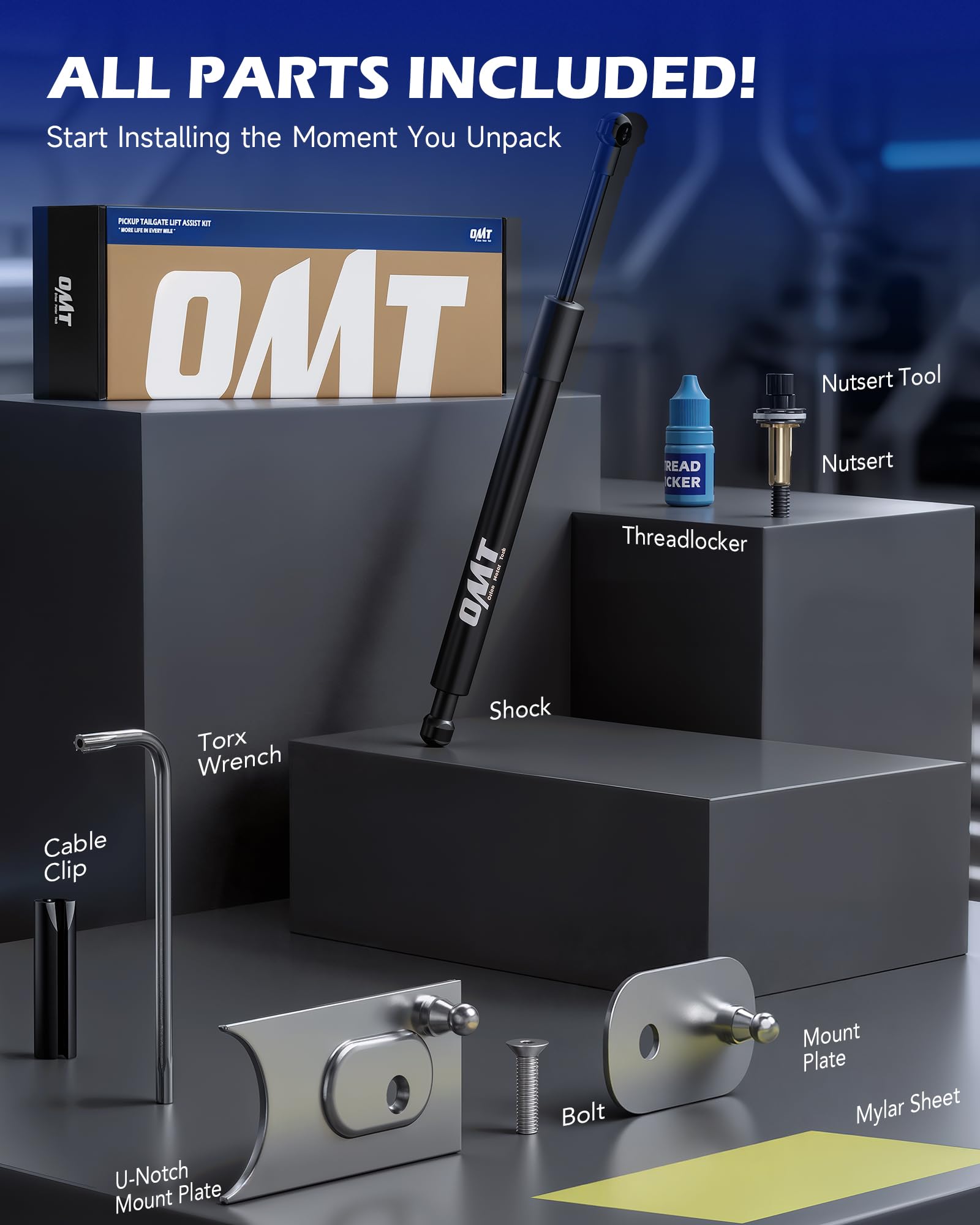 Orion Motor Tech tailgate assist on truck in use showing safer single-handed operation benefit