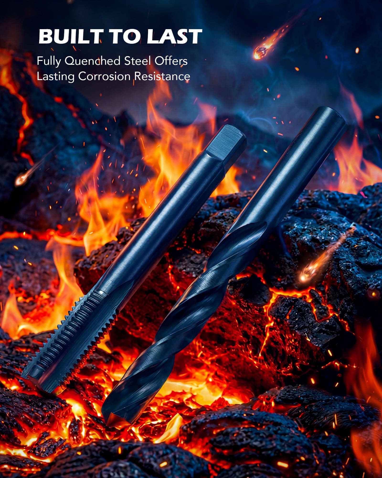 Orion Motor Tech screw tap detail highlighting cutting flutes and hardened steel strength