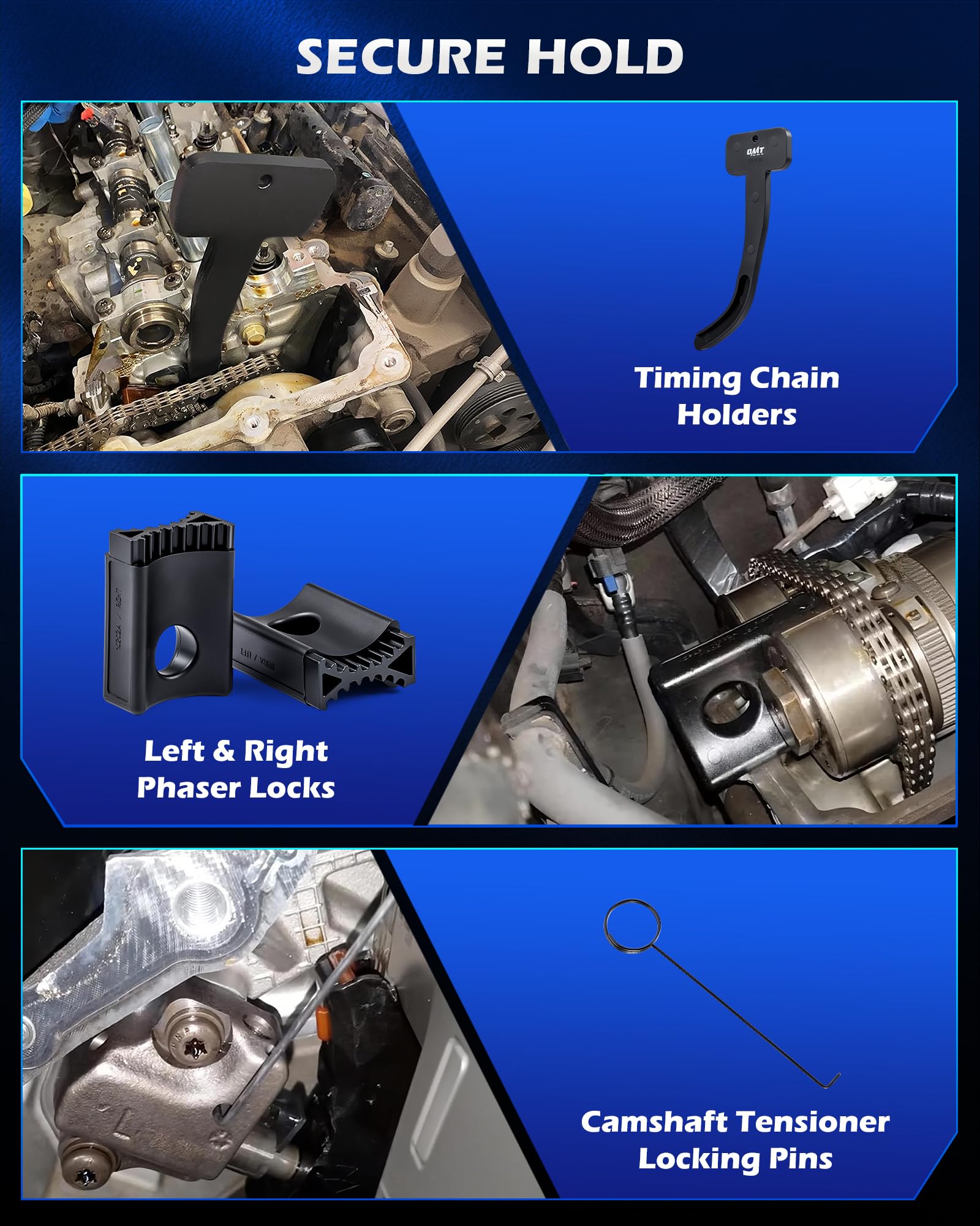 Orion Motor Tech timing chain holders top view ensuring accurate chain alignment
