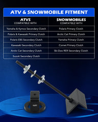 Orion Motor Tech tool compressing an ATV secondary clutch for single-person service