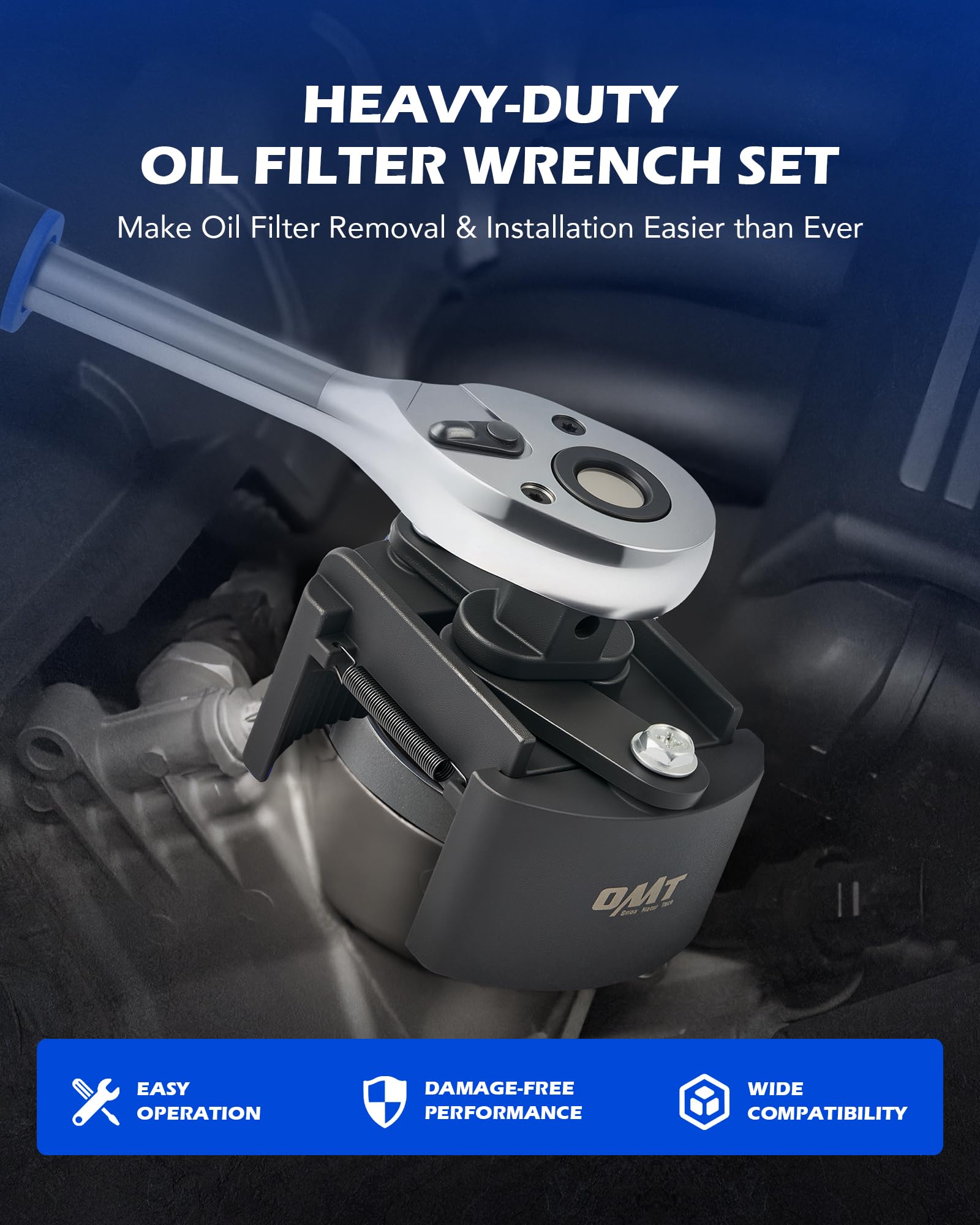 Orion Motor Tech wrench attached to oil filter during removal, fast reliable service