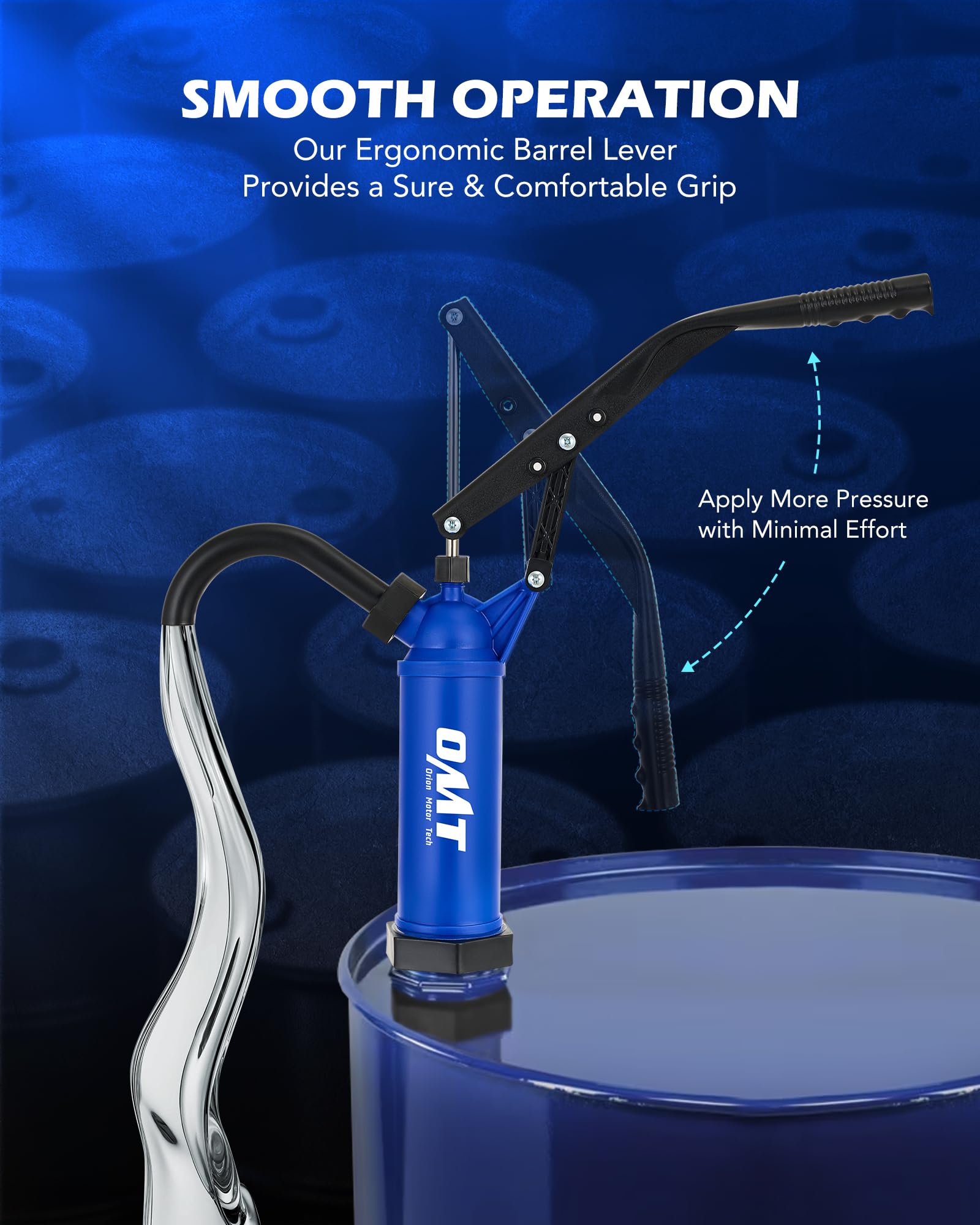 Orion Motor Tech pump in use transferring fluid from a 55 gallon drum safely