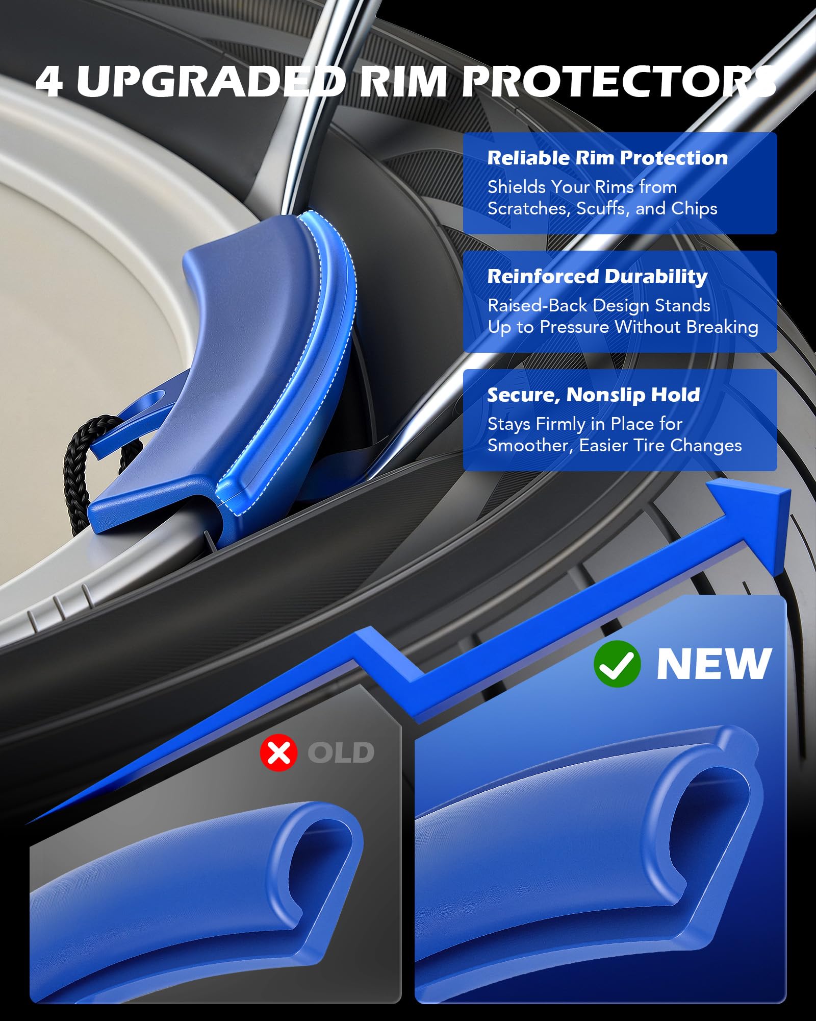 Orion Motor Tech four rim protectors close-up, highlighting wheel finish protection