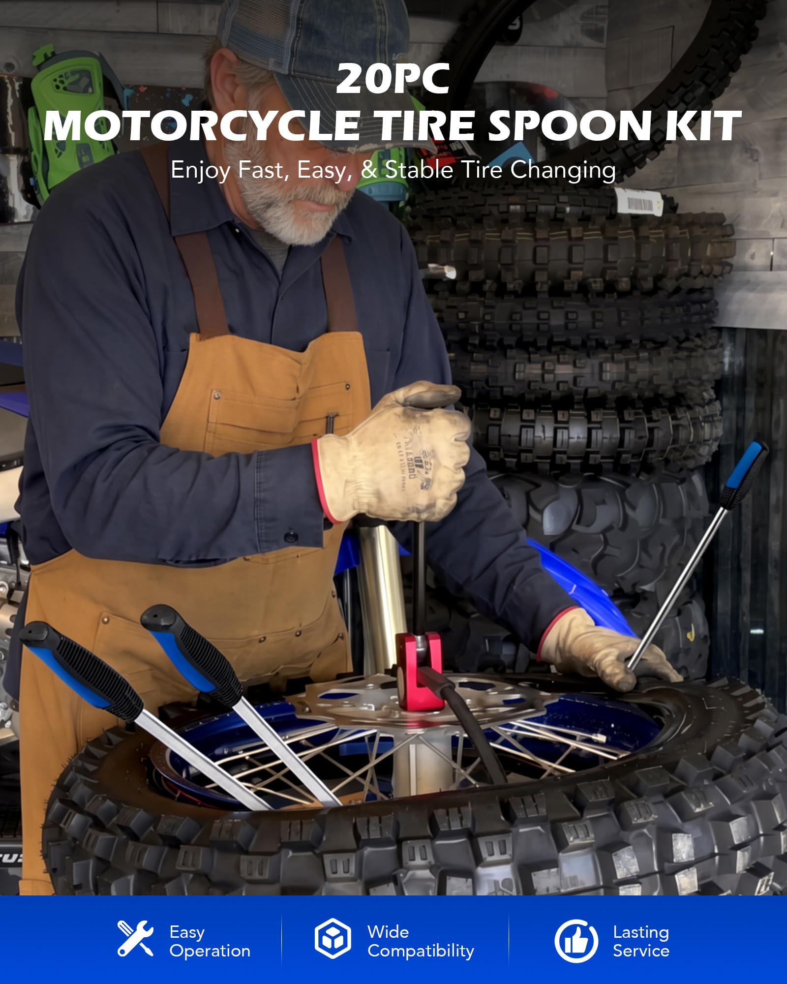 Orion Motor Tech close view of three 14.5-inch tire spoons, showing PVC grips for comfort