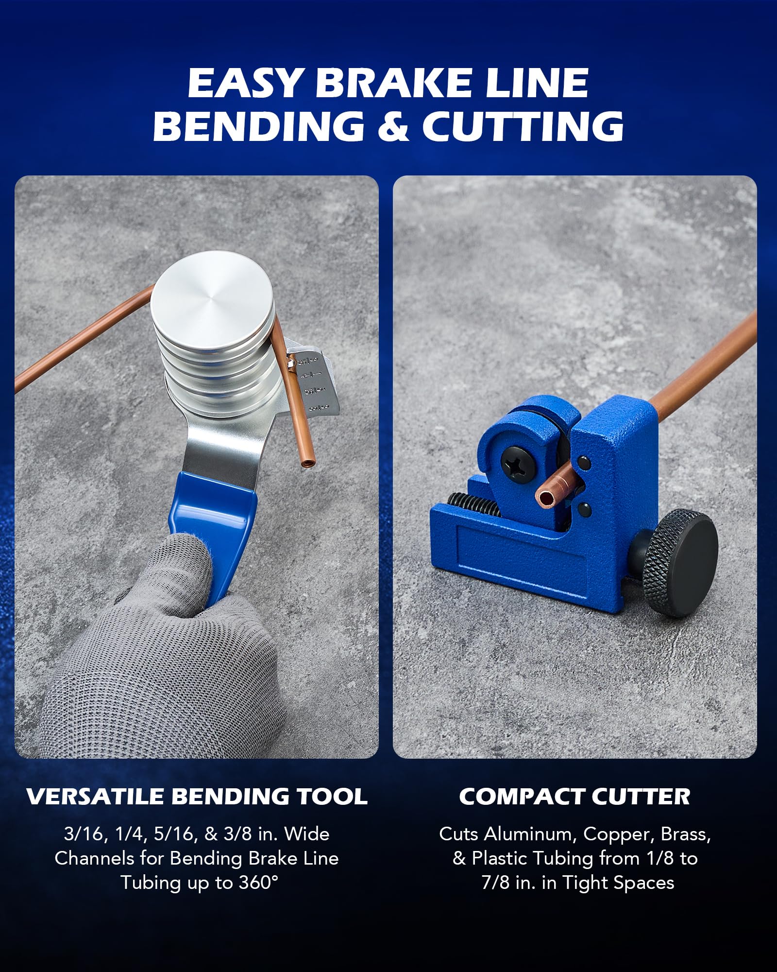Orion Motor Tech tools in use compressing a caliper piston for safe brake service