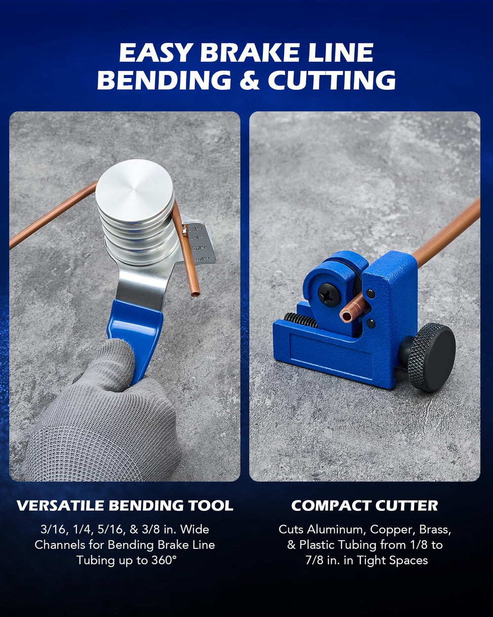Orion Motor Tech tools in use compressing a caliper piston for safe brake service