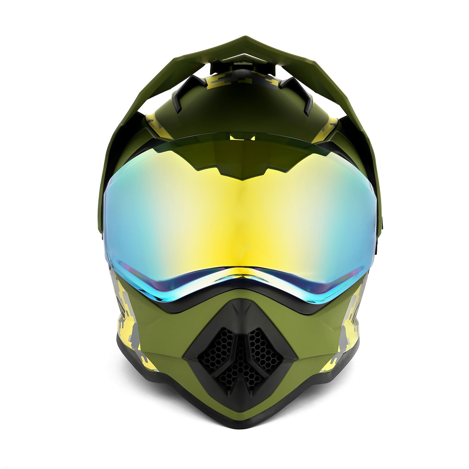 Orthrus front profile helmet showing full-face protection and clear coverage benefit