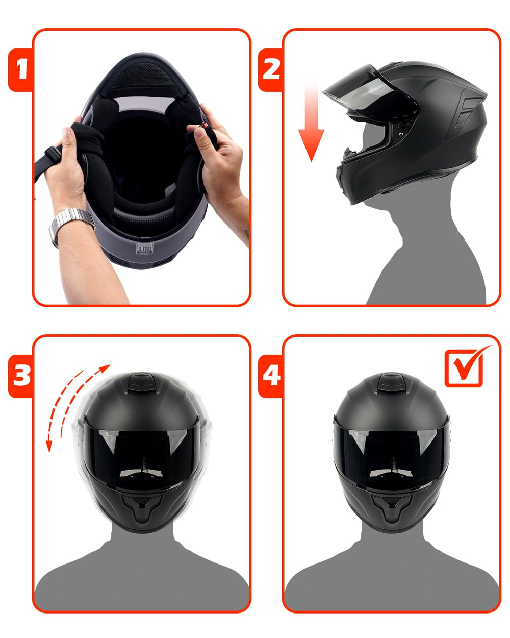 Orthrus packaging and accessories including extra visor and quick-release parts