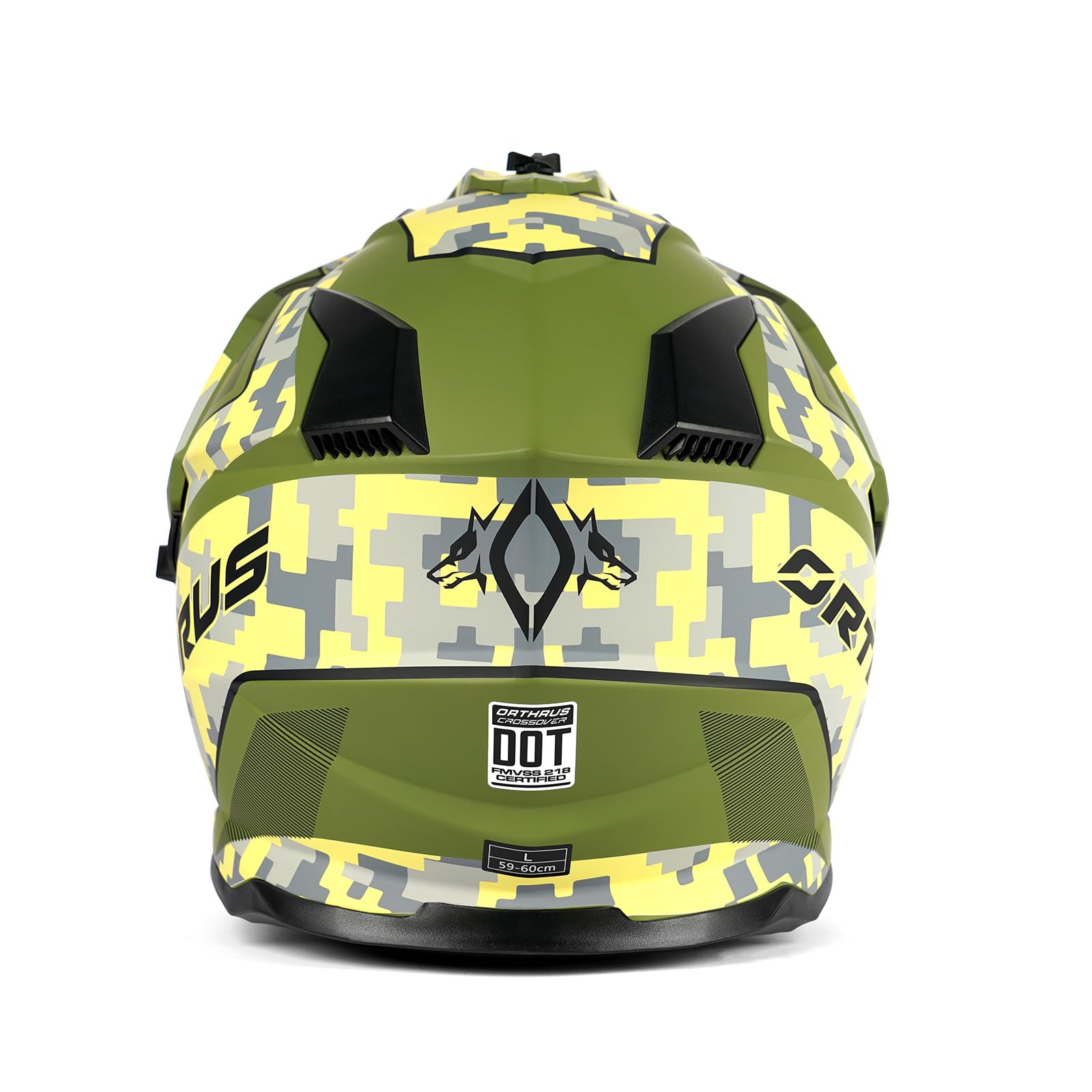 Orthrus helmet beside ruler showing size scale for proper fit selection