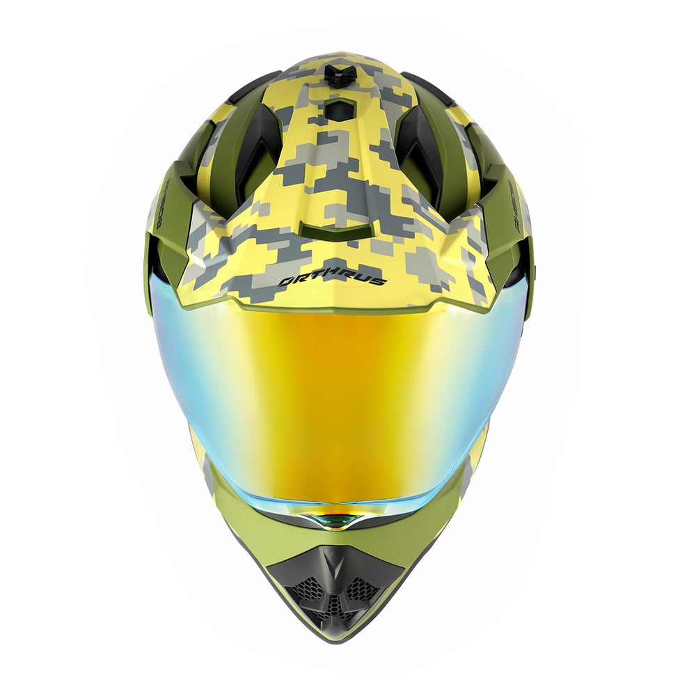 Orthrus visor and chin guard detail showing sturdy protection and debris deflection