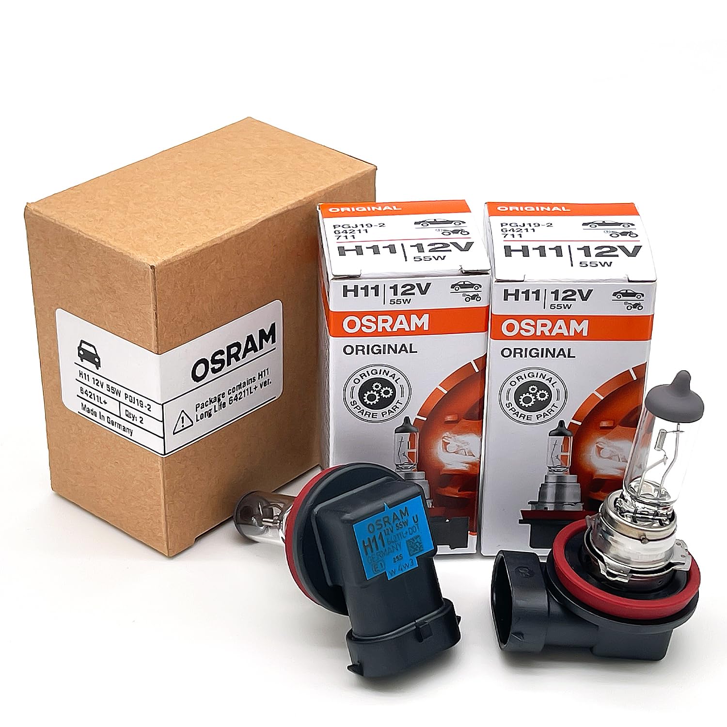 OSRAM H11 pack front packaging showing twin bulbs and brand clarity benefit
