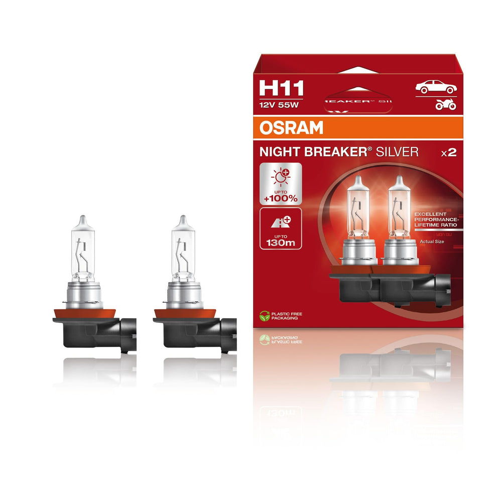 OSRAM Night Breaker Silver H11 silver dome close-up highlighting durable construction
