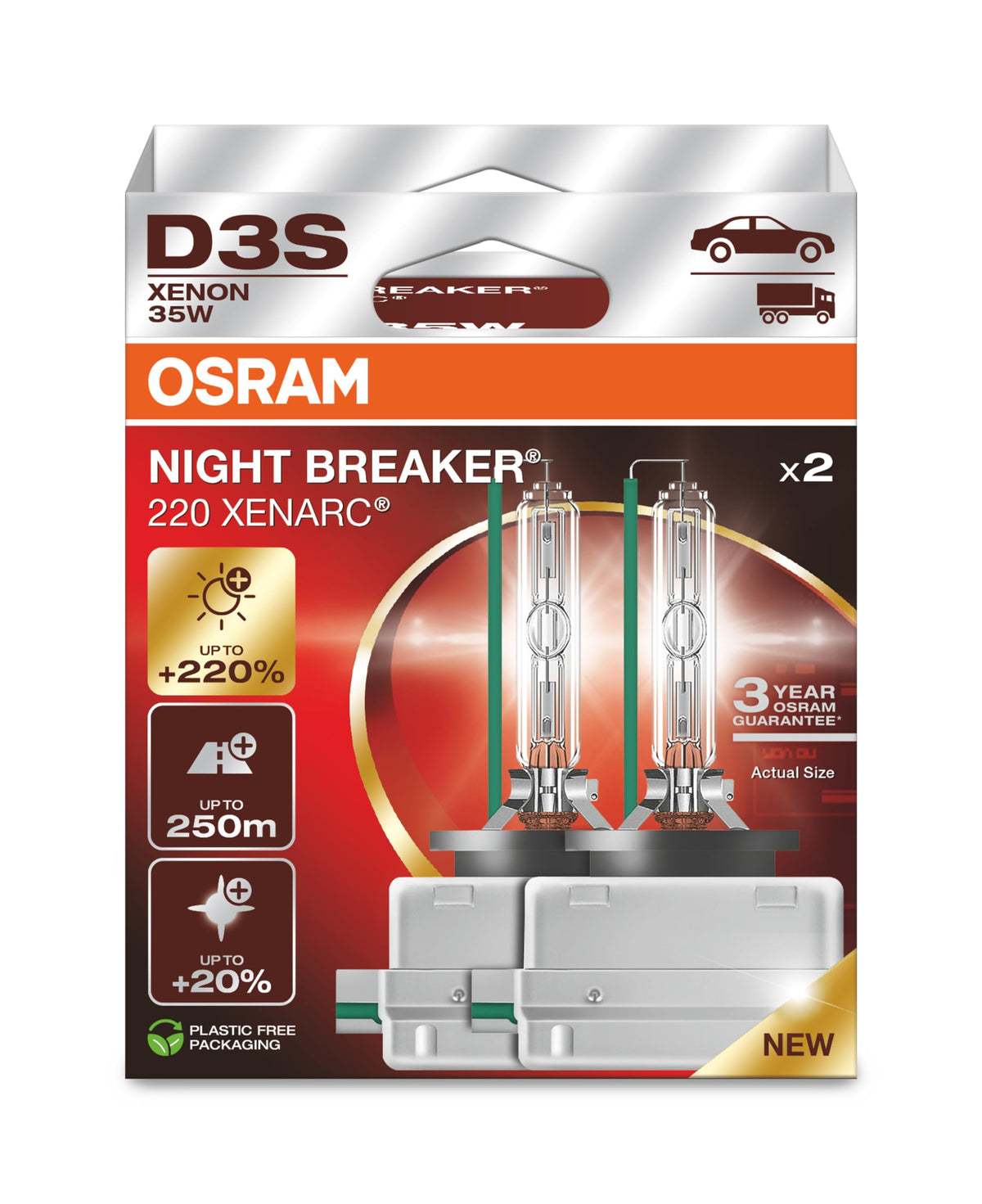 OSRAM Xenarc Night Breaker 220 front box showing product and benefits