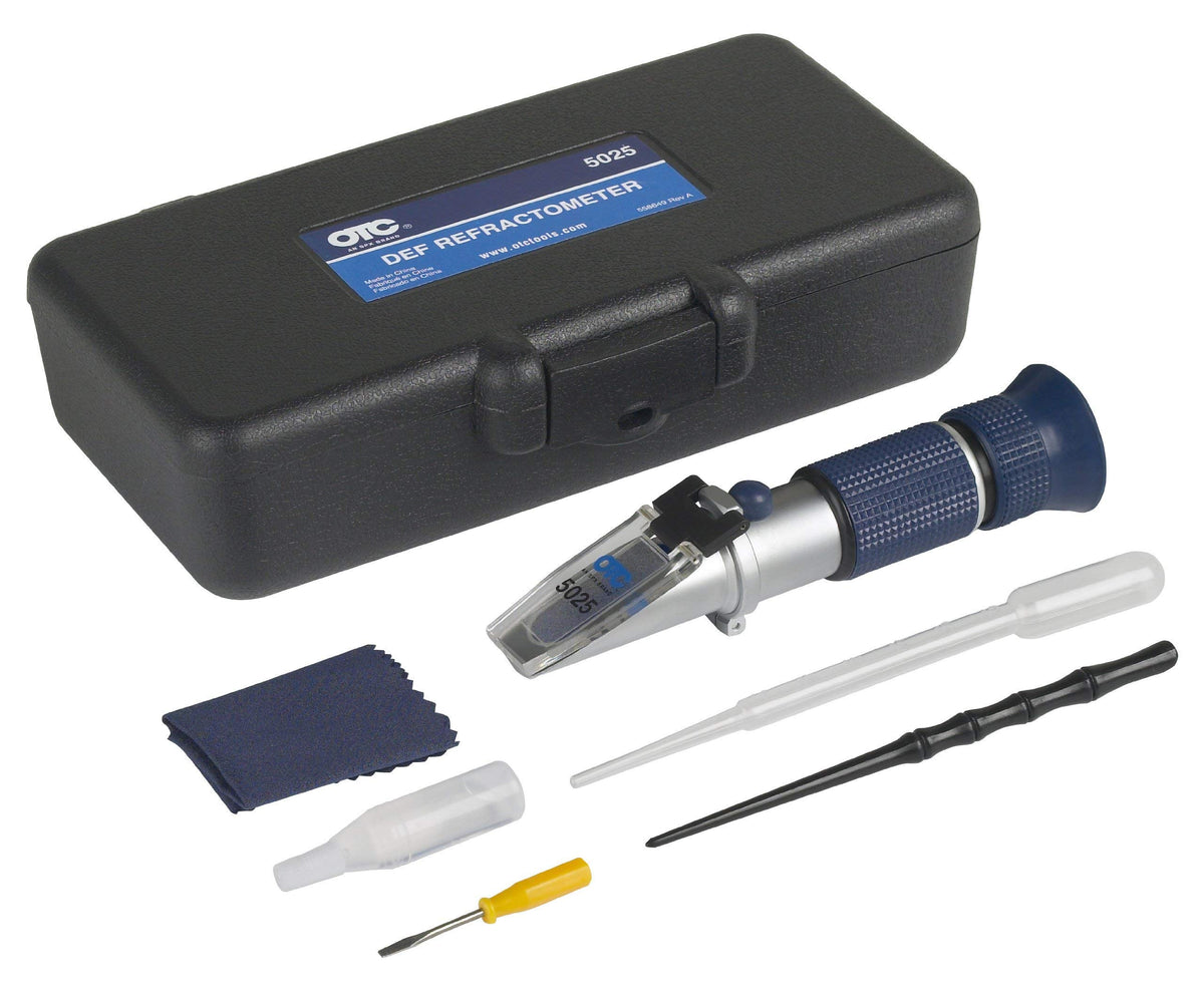 OTC 5025 refractometer front view showing kit and quick inspection benefit