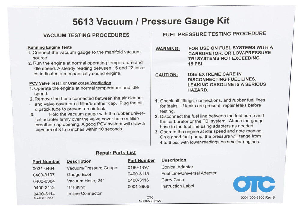 OTC 5613 gauge close-up on dial showing multiple scales for clear readings