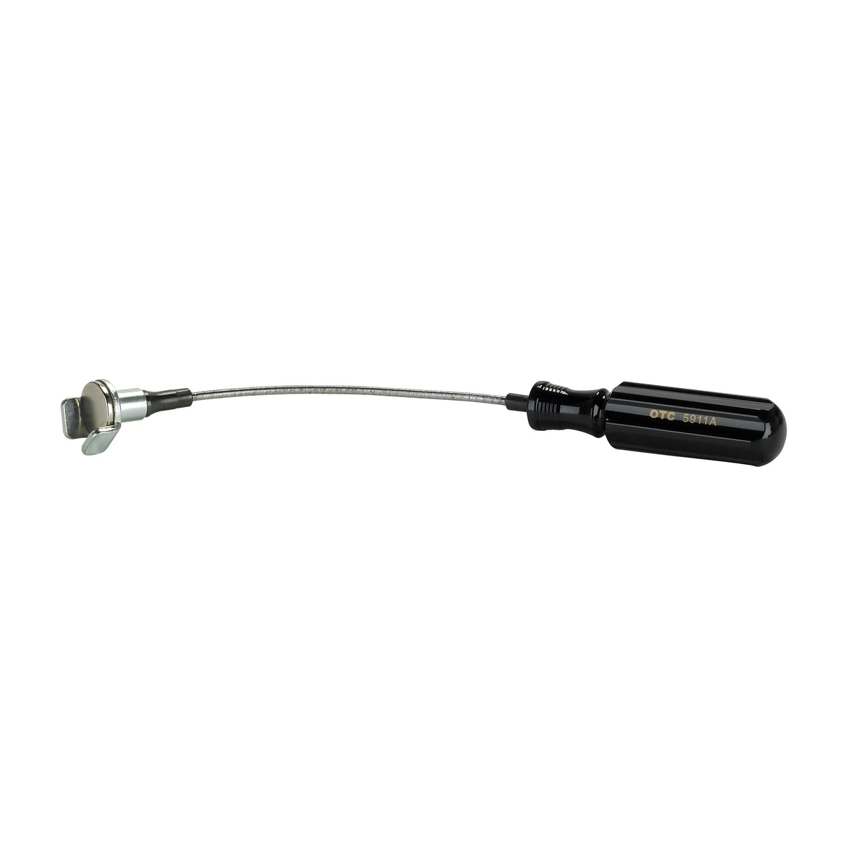 OTC 5911A front view showing magnetic head, flexible shaft and 1/4" drive for safer drain removal