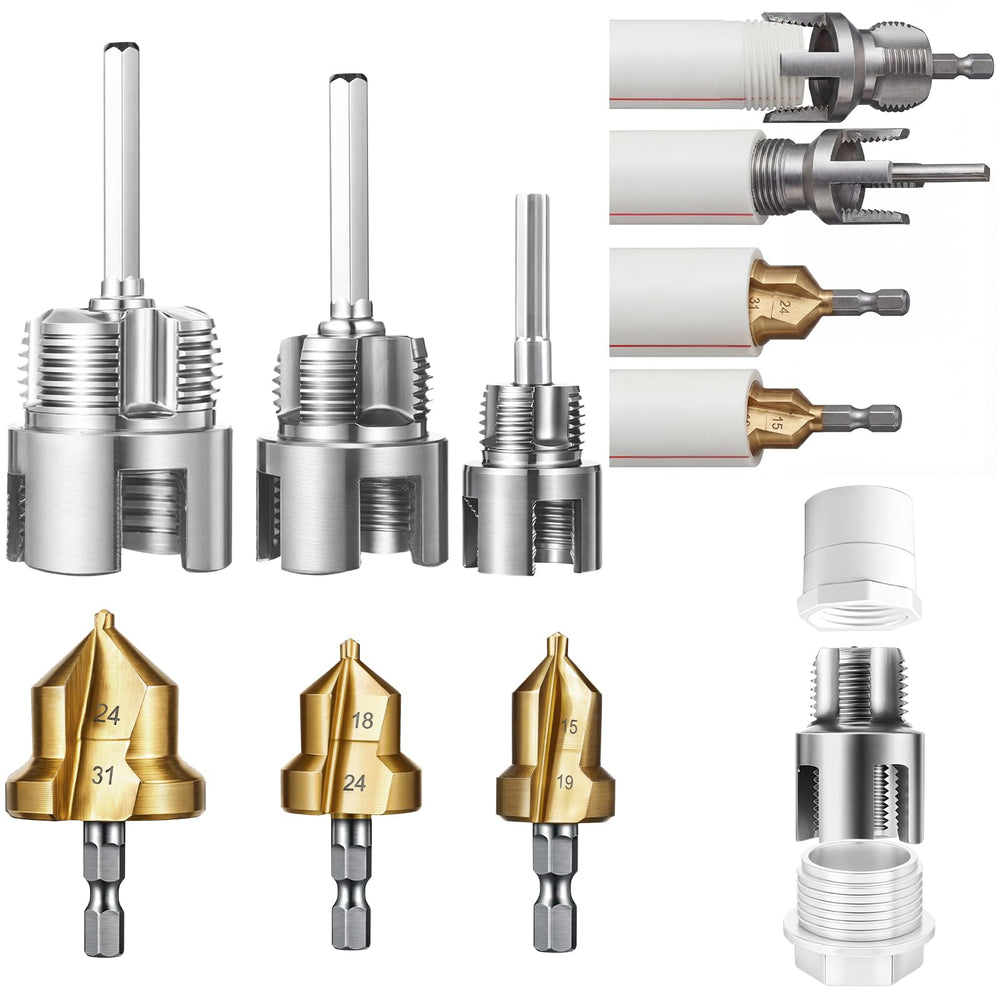 Otoolling front view of three-size threading kit showing portability and versatility