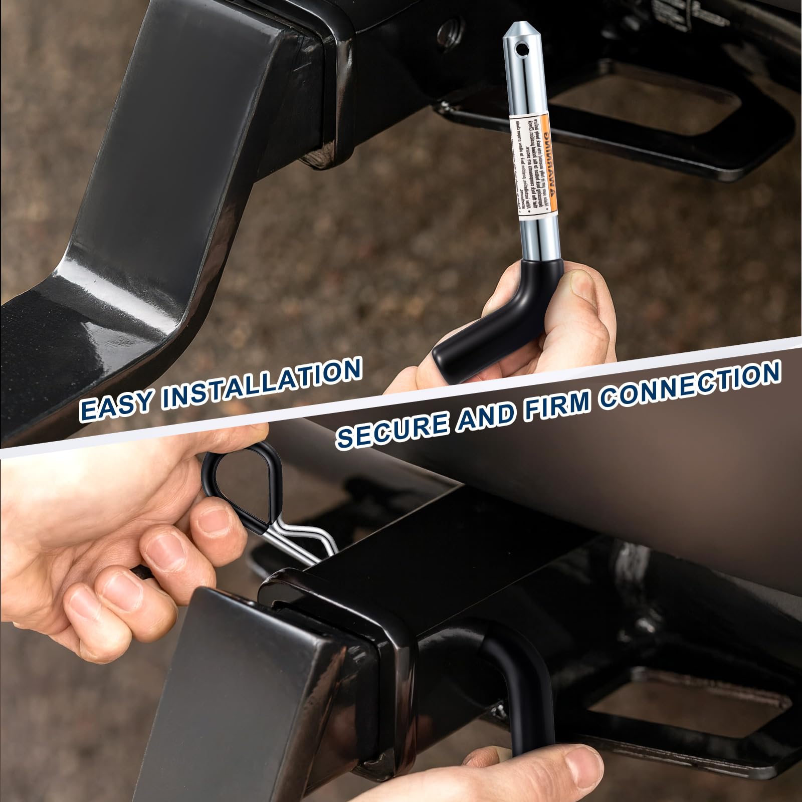 Otoolling pin installed in a trailer receiver showing secure towing connection benefit