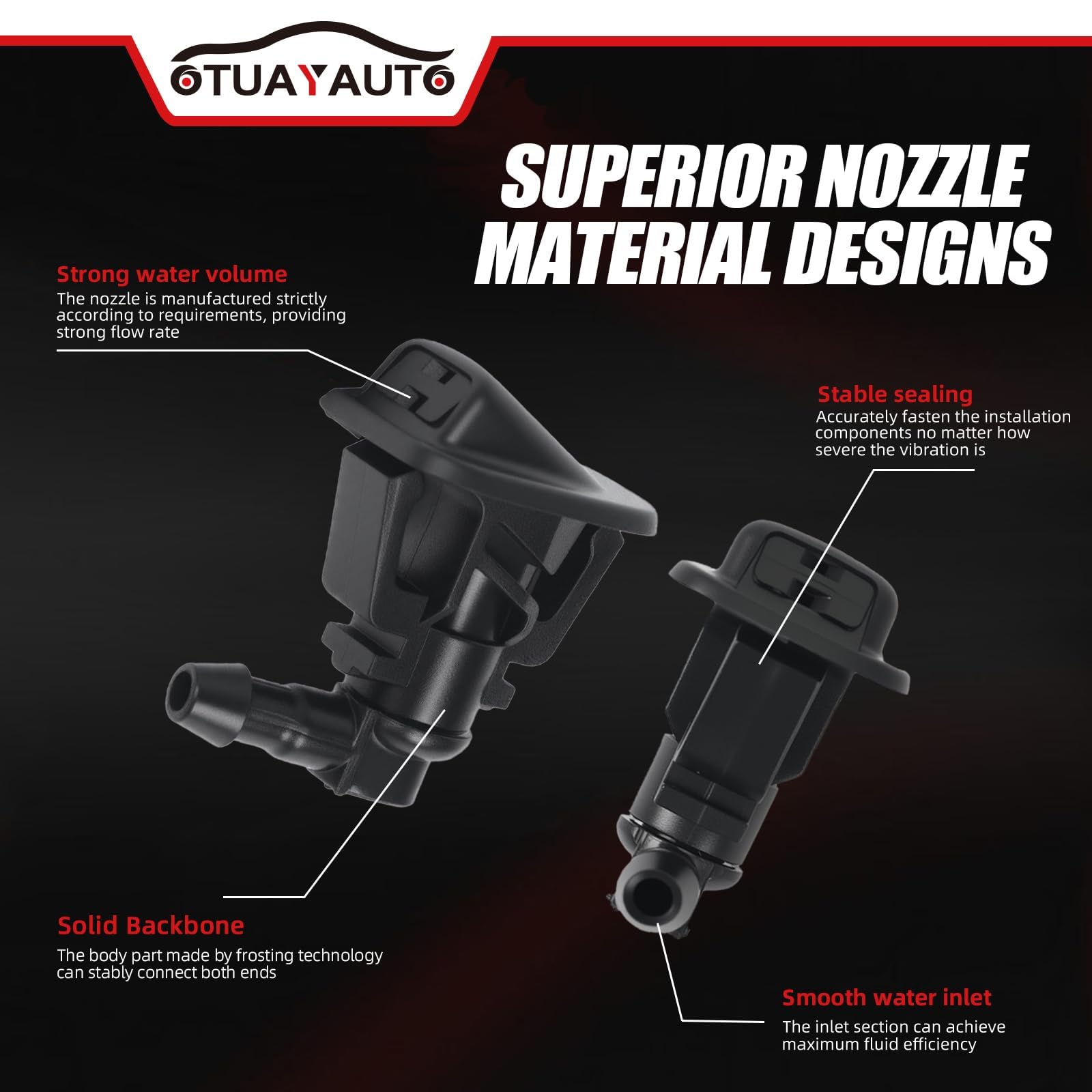OTUAYAUTO installed nozzle on Jeep hood demonstrating direct OEM-style fit