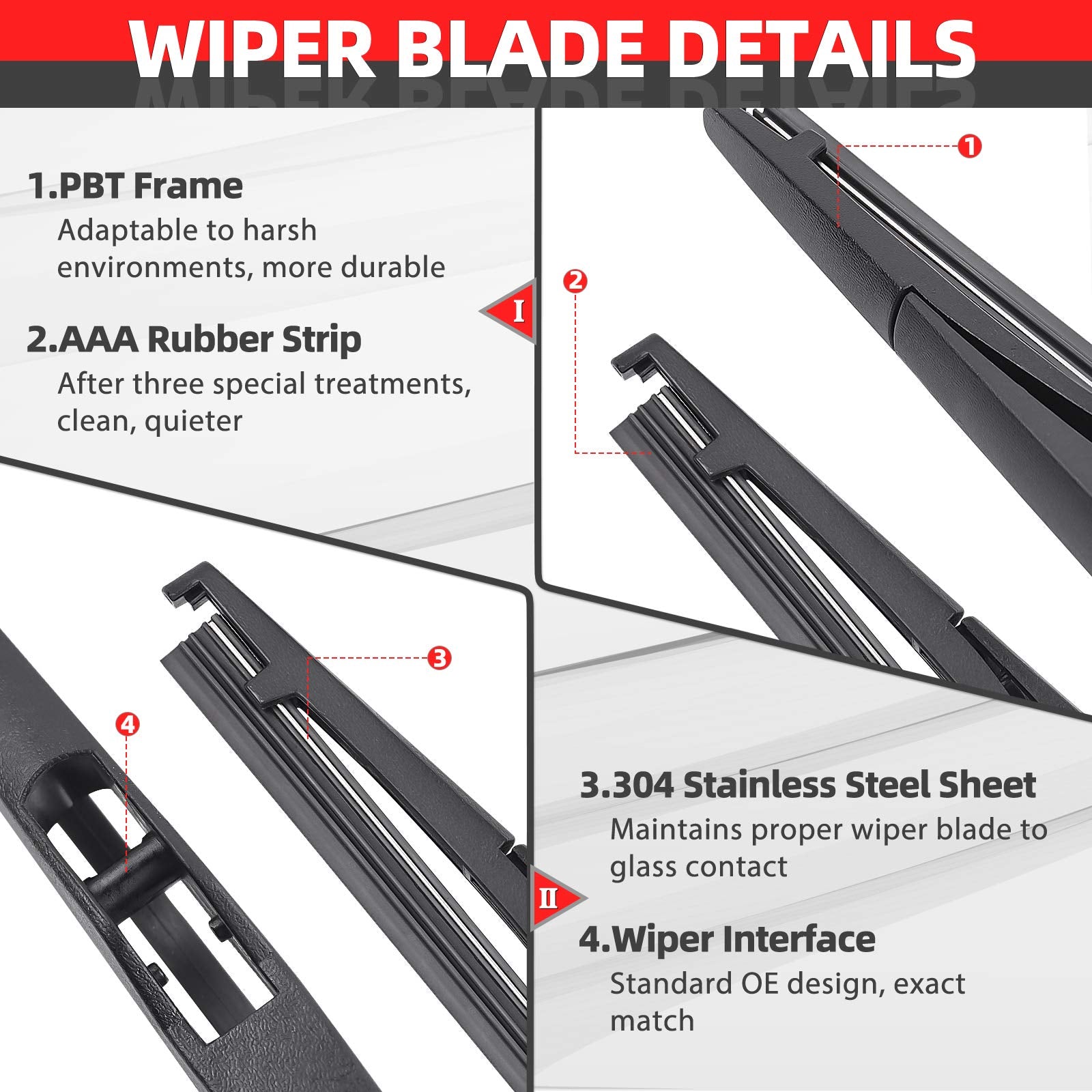 OTUAYAUTO rubber blade edge texture demonstrating AAA rubber for quiet, streak-free wipes