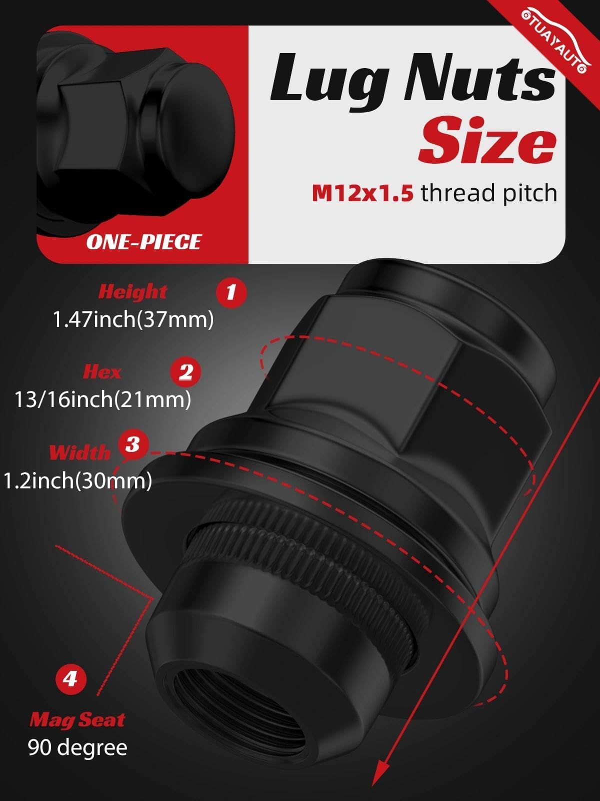 OTUAYAUTO side profile showing 37mm height and 30mm width for correct sizing