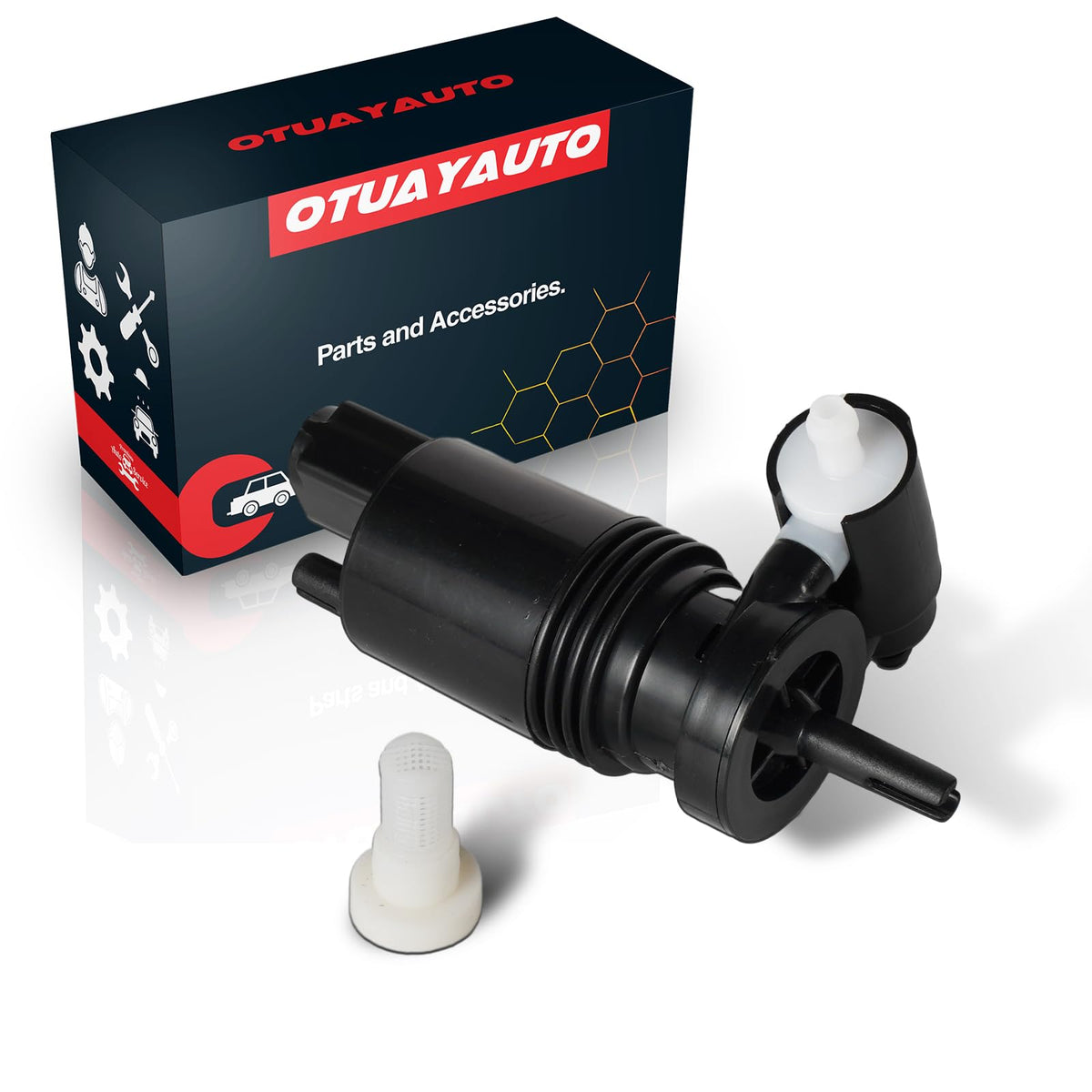 OTUAYAUTO front view of washer pump showing fit and durable construction benefit