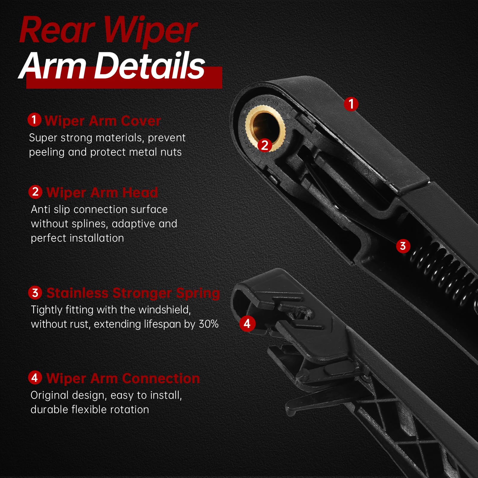 OTUAYAUTO wiper arm and decorative cover detail demonstrating durable finish