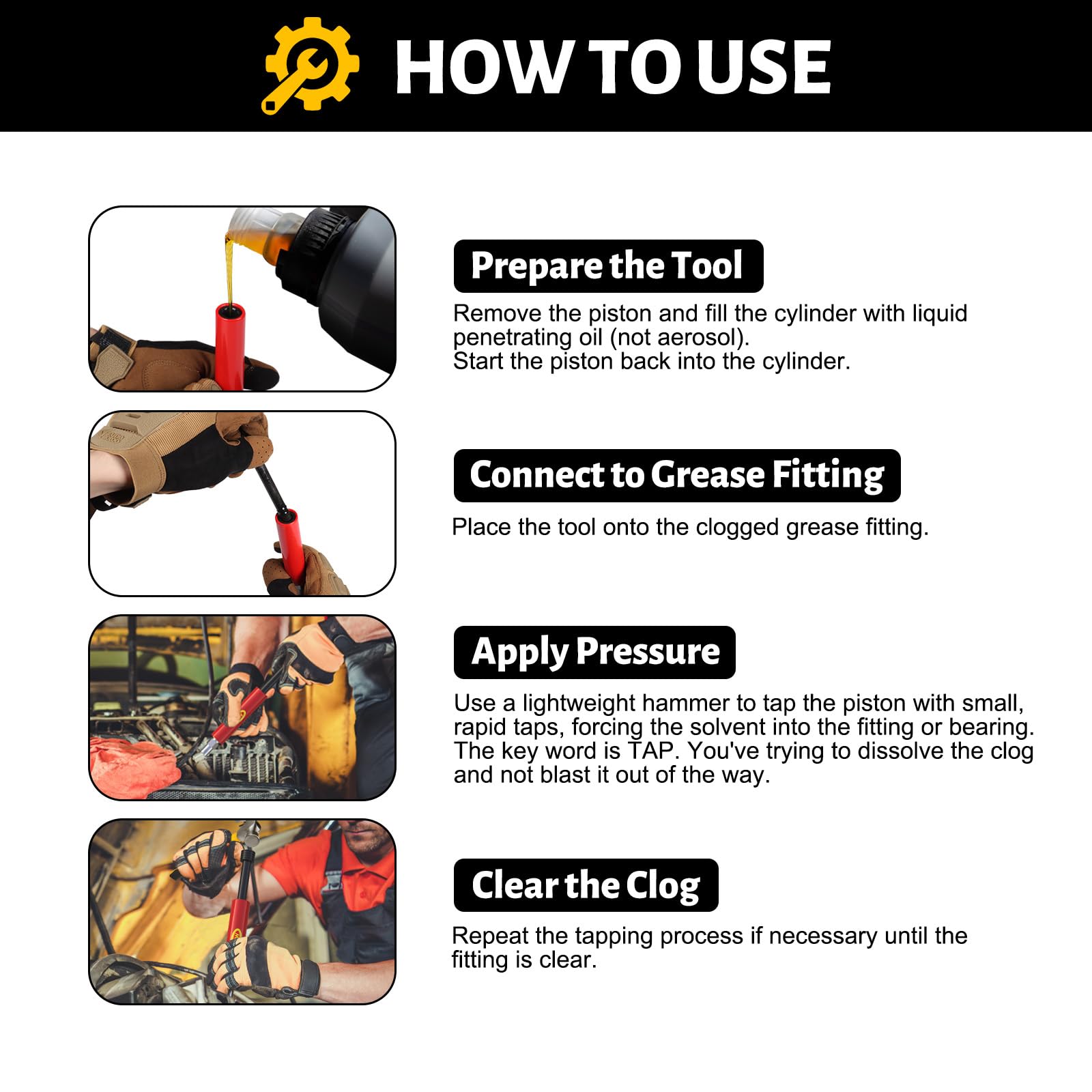 OTW grease buster next to wrench showing scale and compact storage benefit