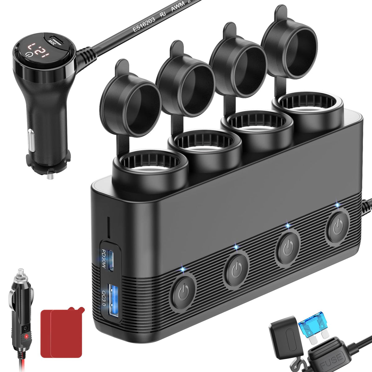 Ouffun front view showing all sockets and ports for versatile charging