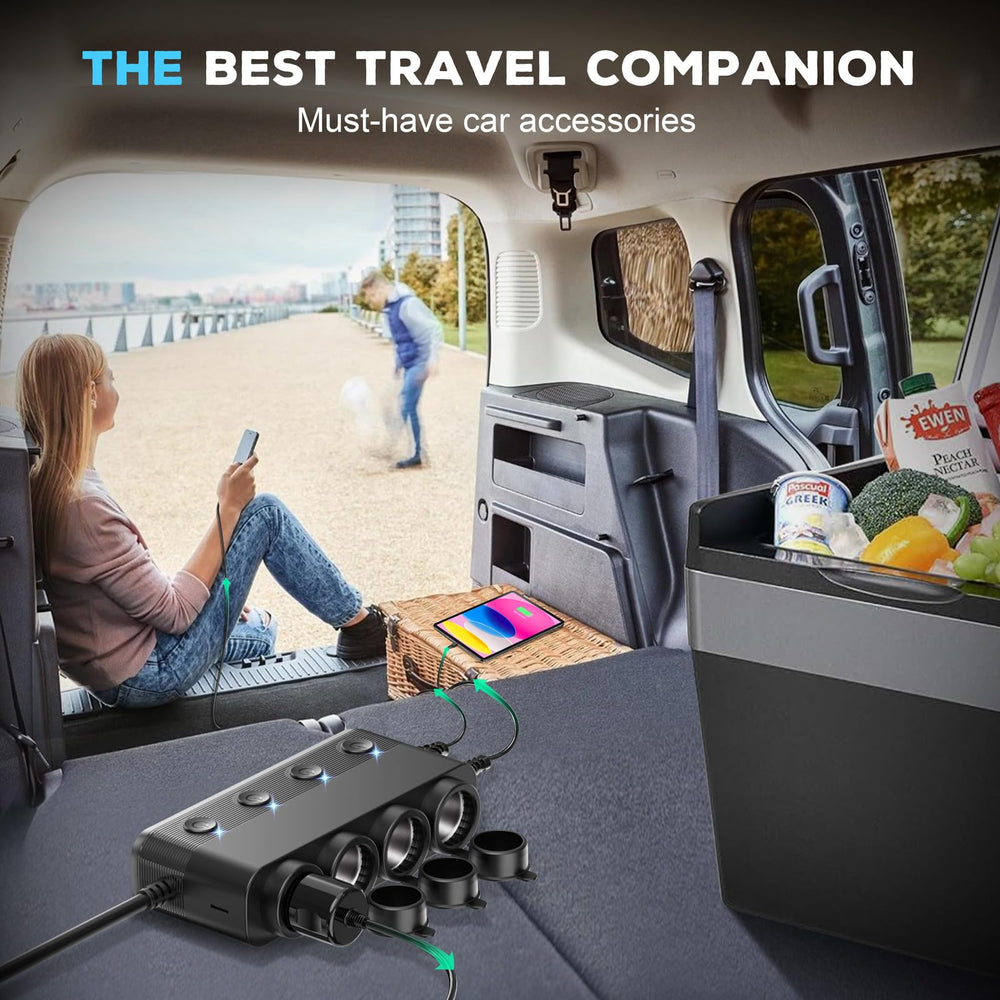 Ouffun installed in car powering dash cam and phone for on-road convenience