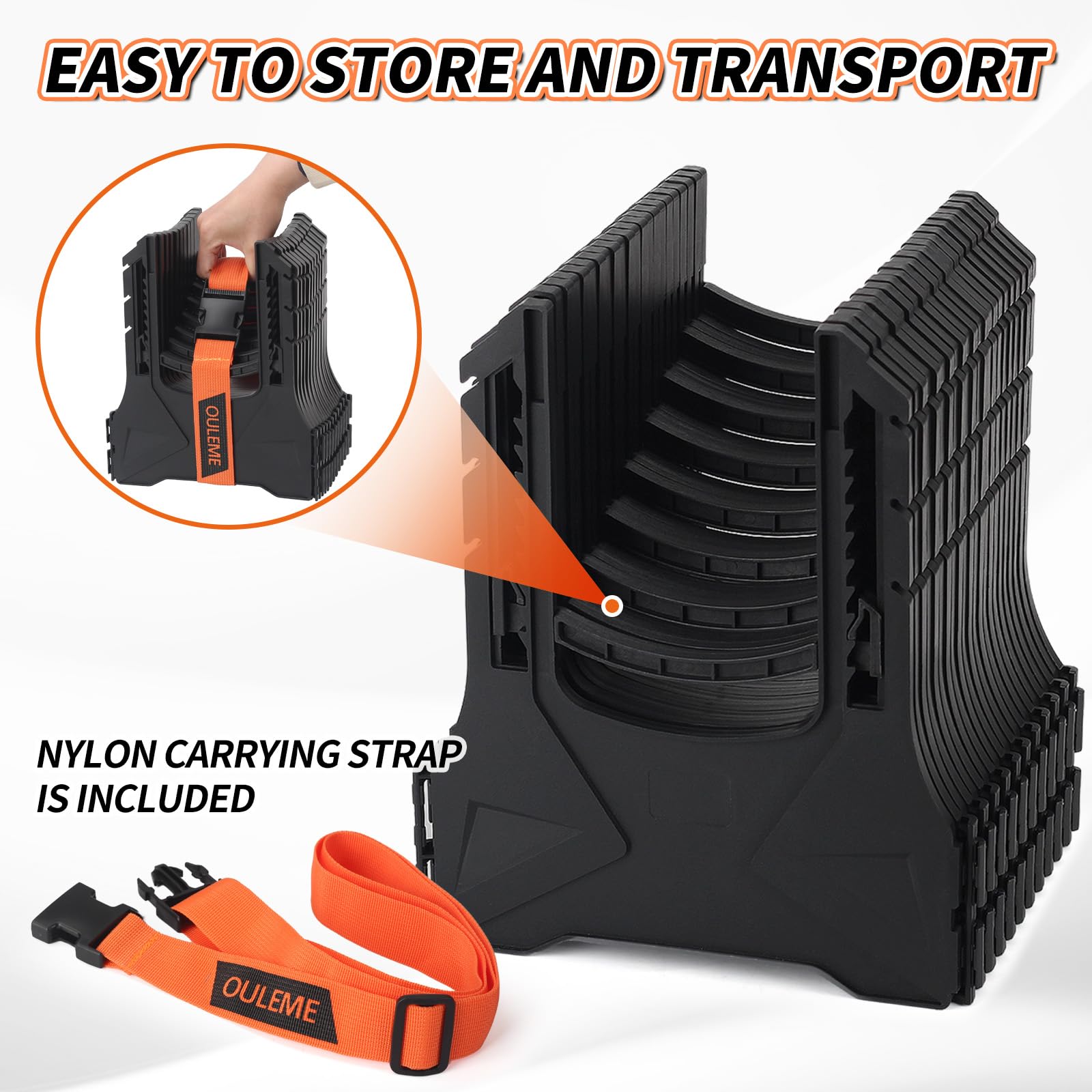 OULEME compact storage packed in RV bay showing space-saving portability benefit