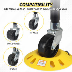 OULEME jack wheel seated in dock preventing sinking and improving trailer stability