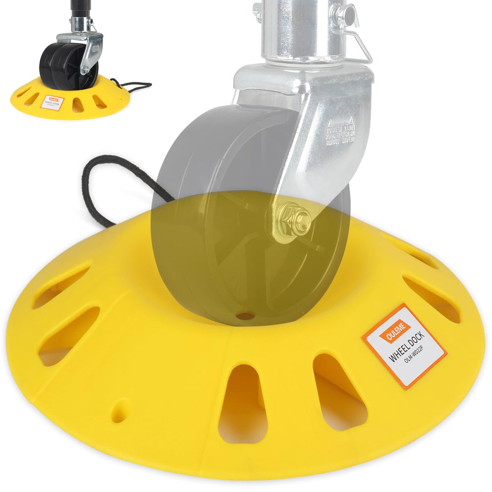 OULEME front view of wheel dock showing shape and rope handle for easy transport
