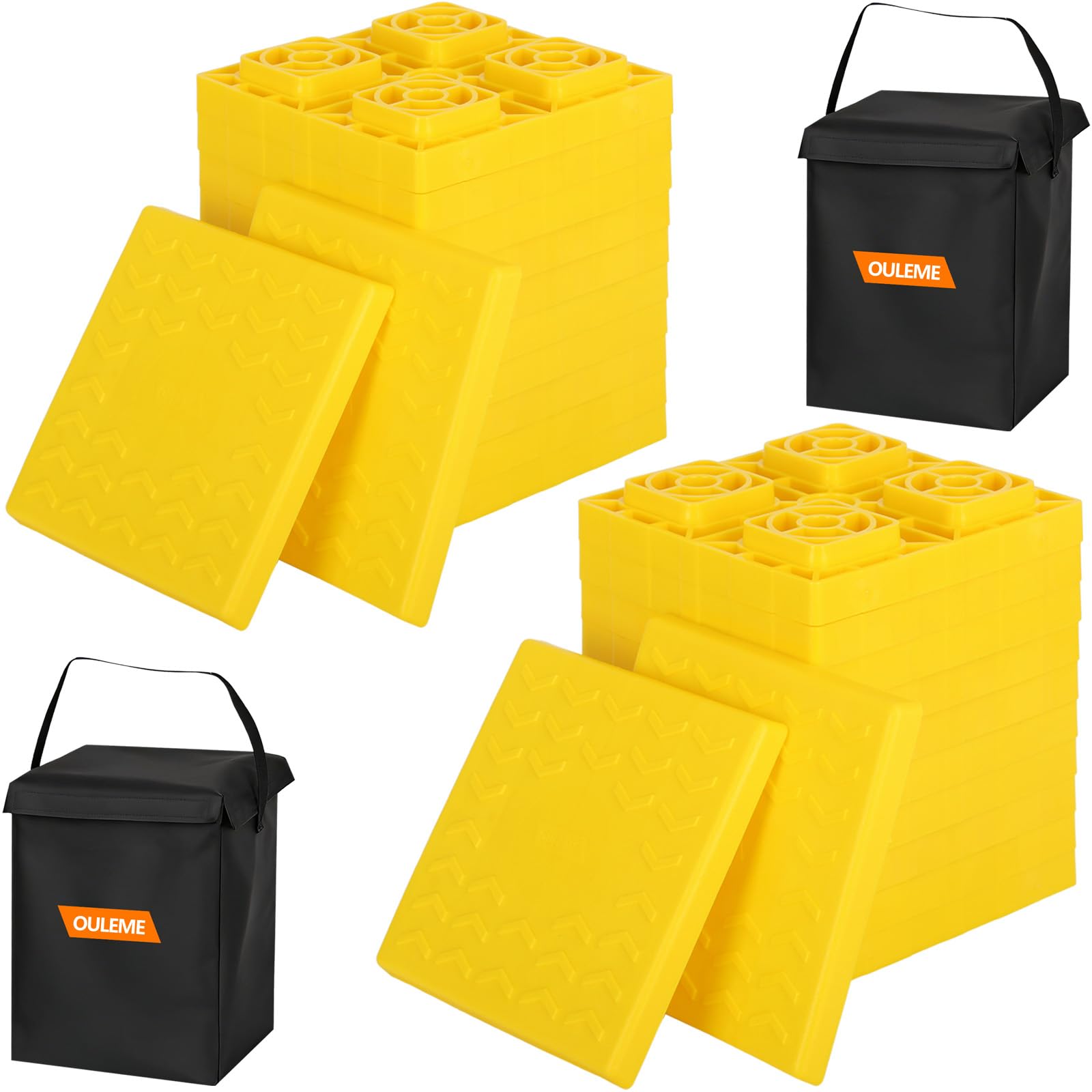 OULEME front view of 24-pack leveling blocks showing bright yellow pack and visibility benefit