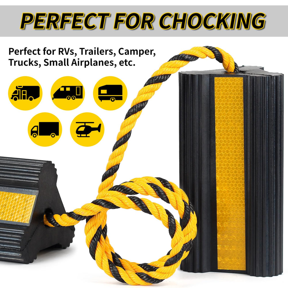 OULEME chock held in hand to show compact size and portable weight