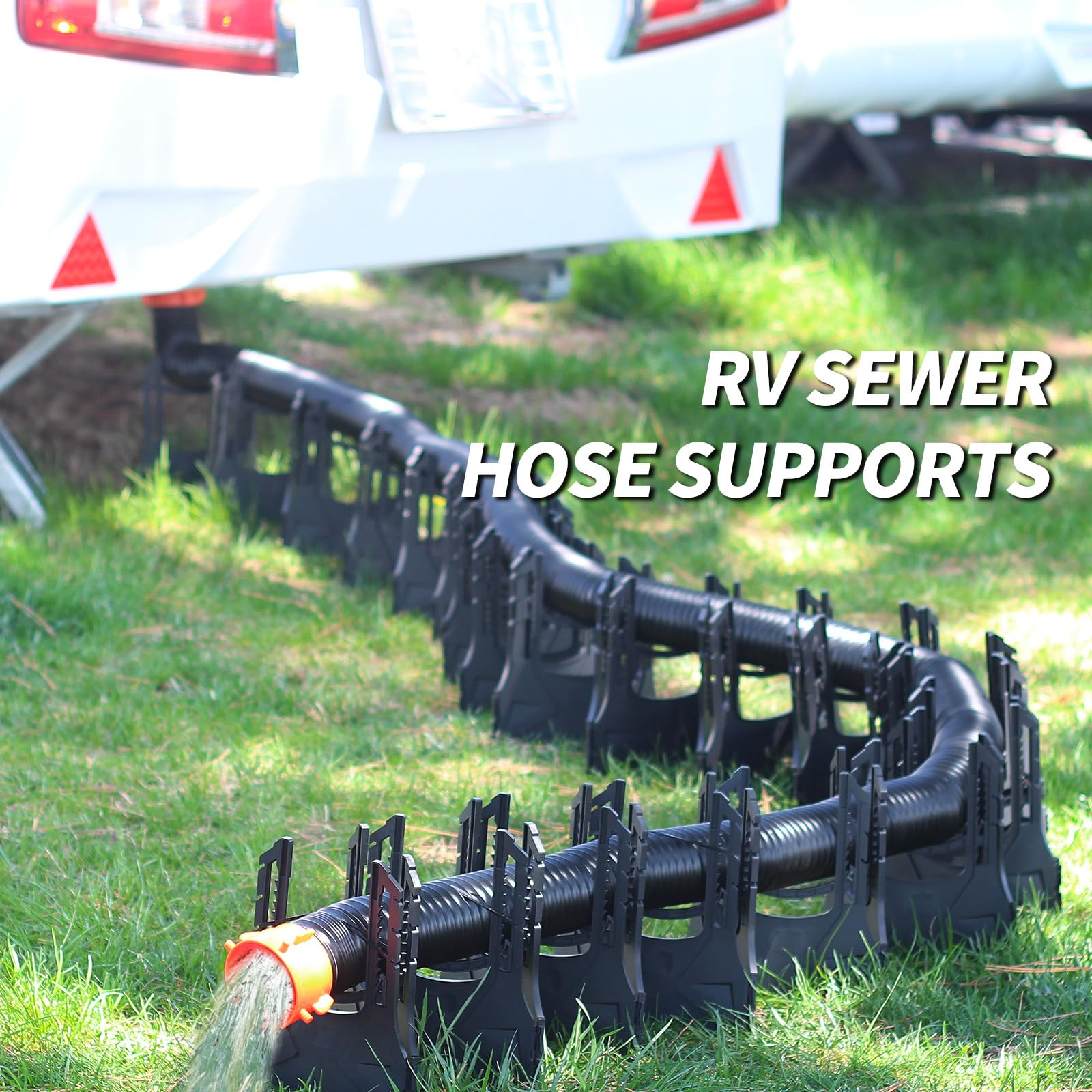 OULEME size comparison with RV hose illustrating fit for 3.7-inch hoses