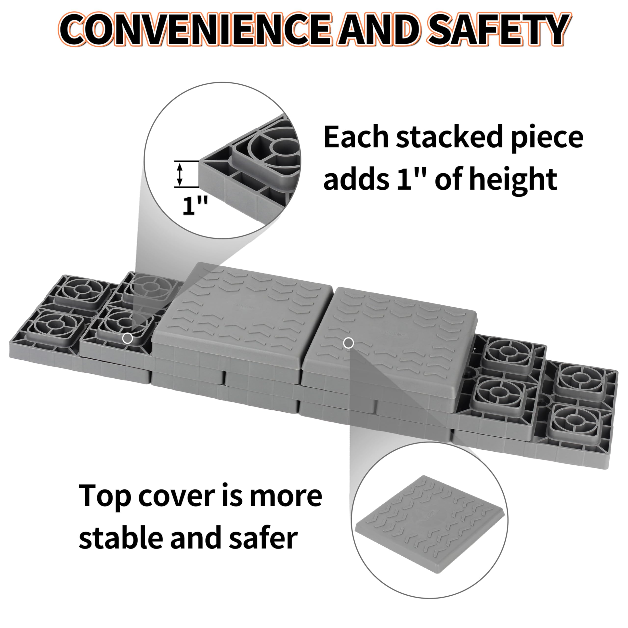 OULEME tall stack demonstrating customizable height for precise leveling