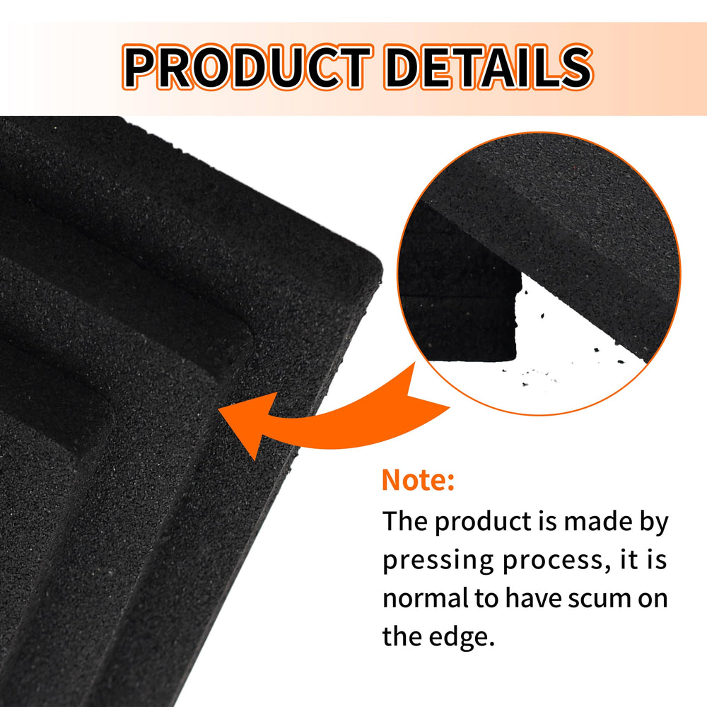 OULEME stacked pads next to a ruler showing compact storage and easy transport