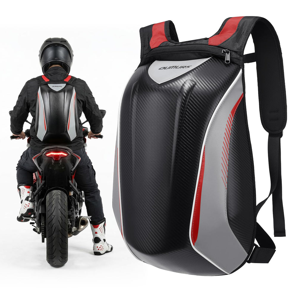 Oumurs front view hard-shell backpack showing protective design and streamlined benefit