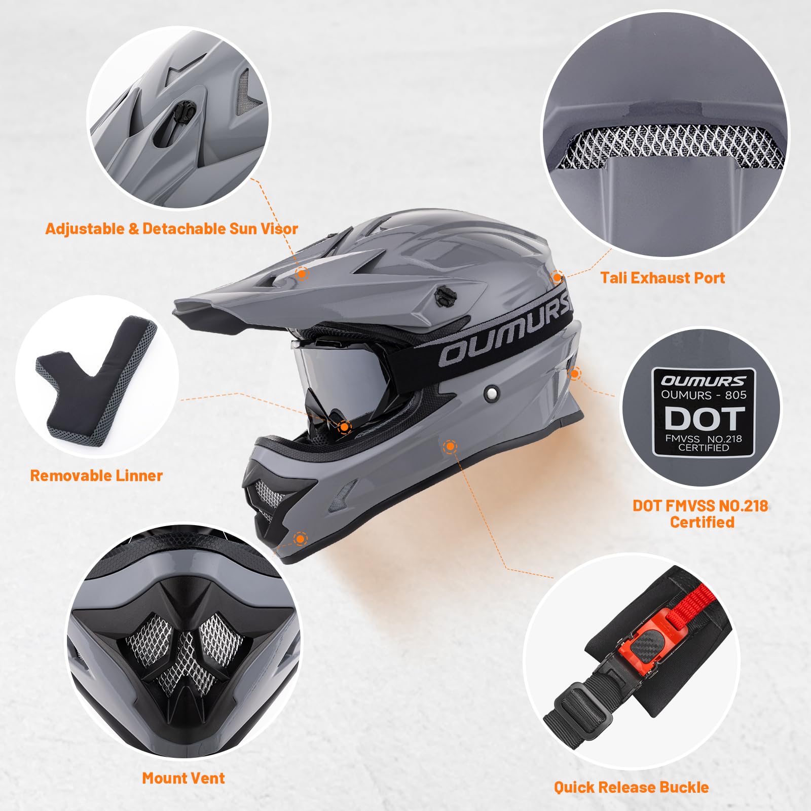 Oumurs helmet side with adjustable sun visor reducing glare