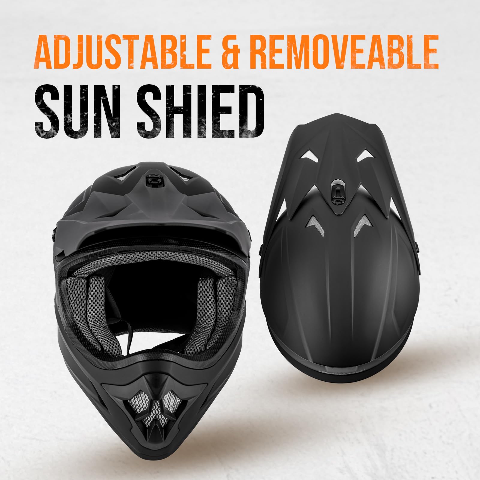 Oumurs helmet side profile with adjustable sun visor for glare reduction