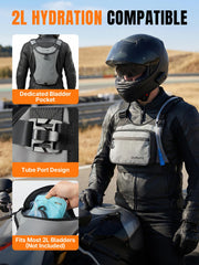 Oumurs hydration compartment open showing 2L bladder fit