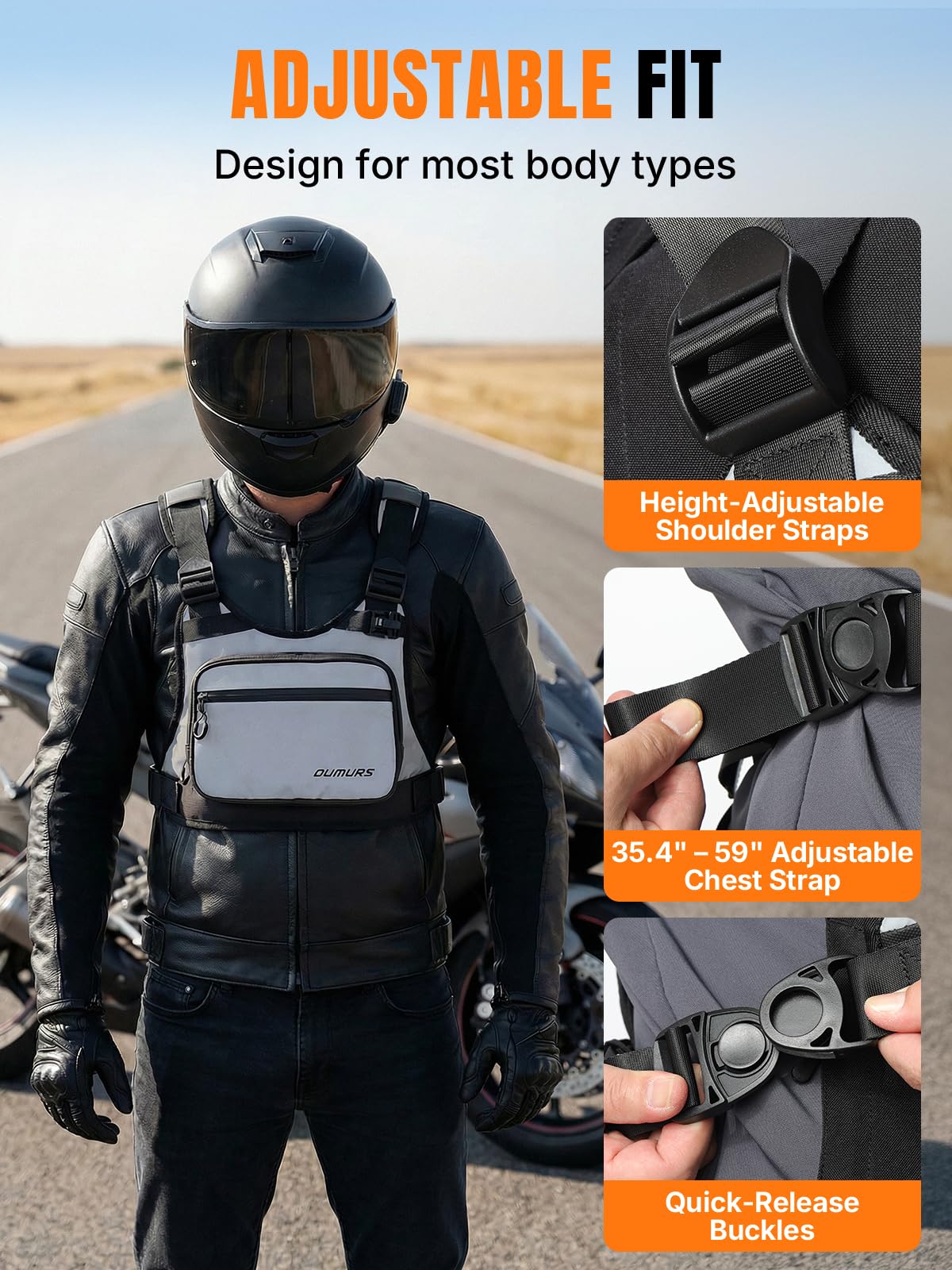 Oumurs pack next to a helmet showing compact size