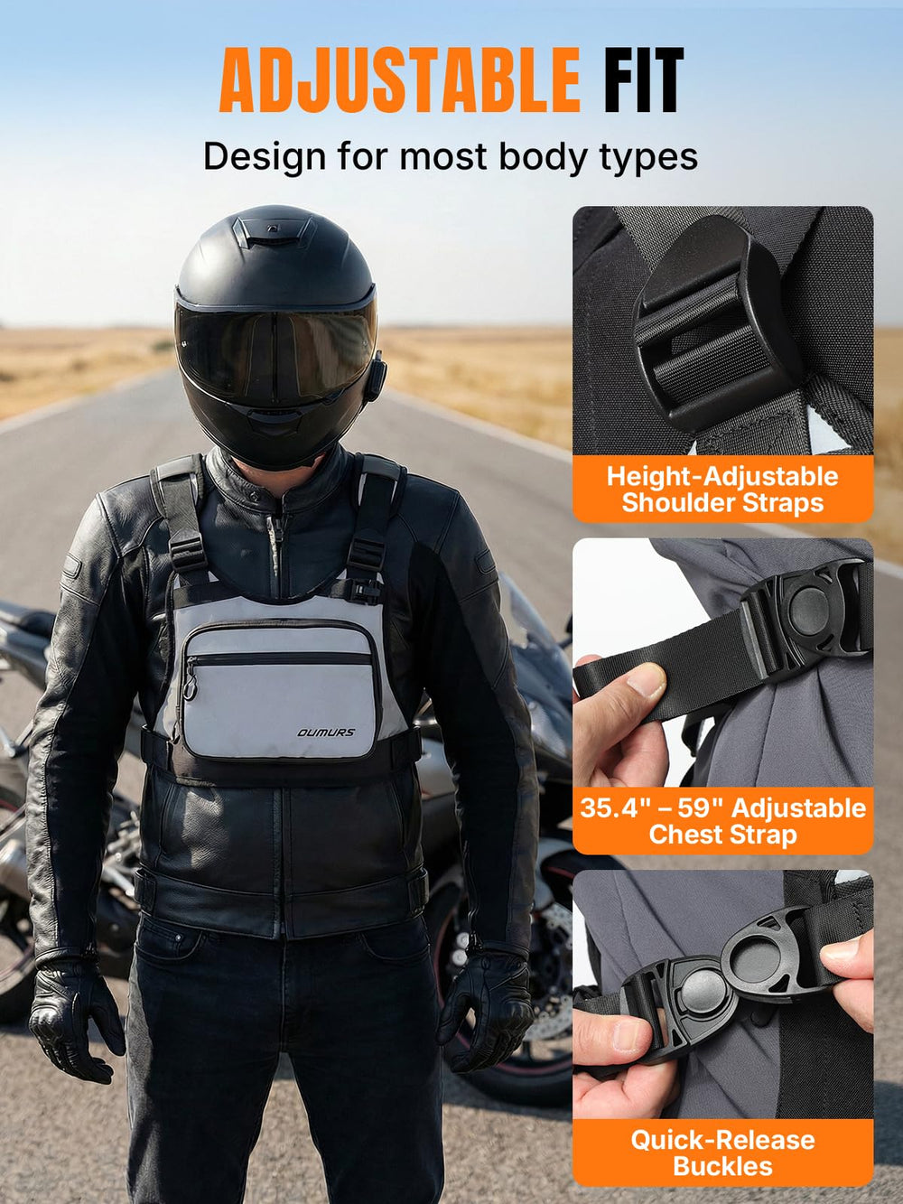 Oumurs pack next to a helmet showing compact size