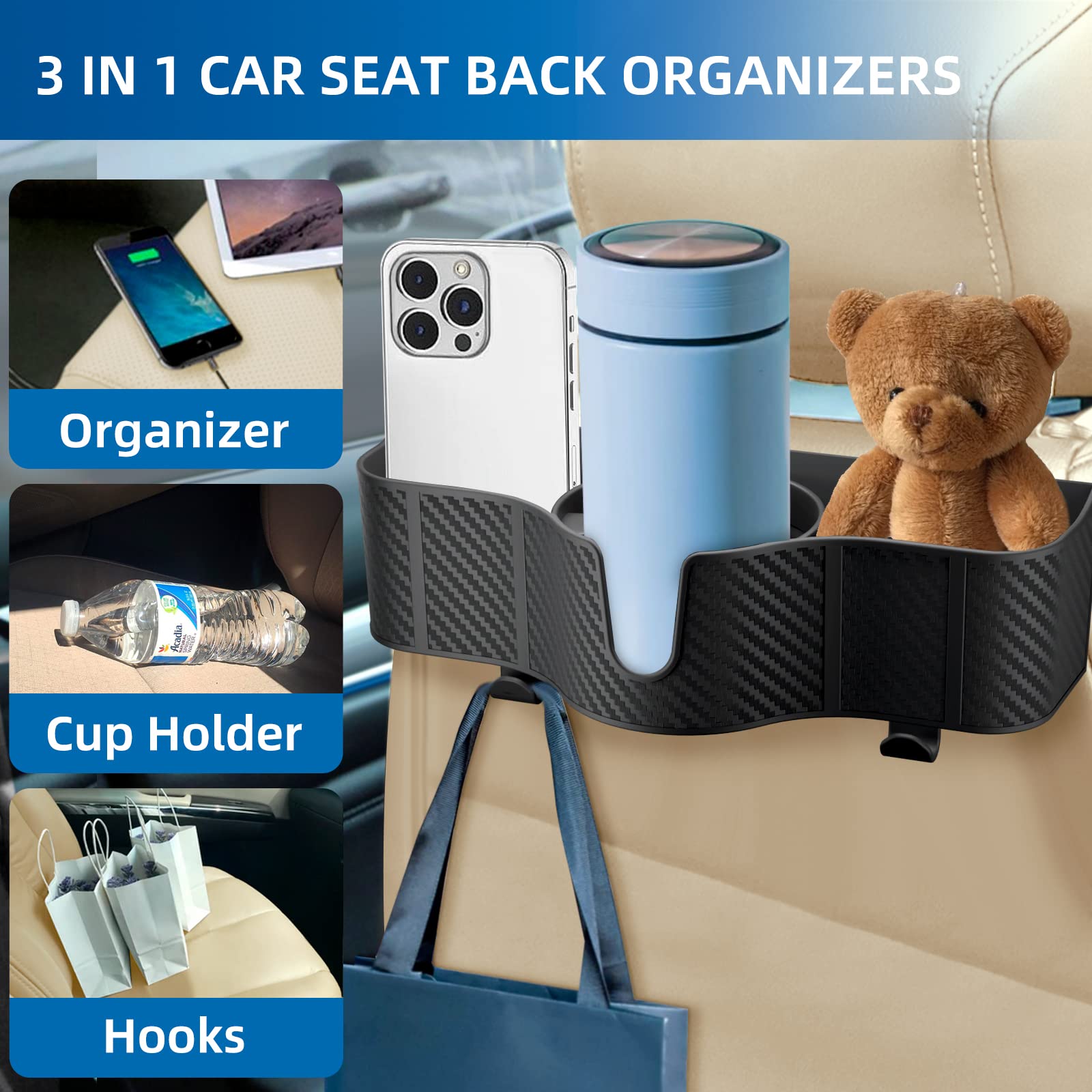 OUSHASAA hooks holding handbags to free floor and seat space