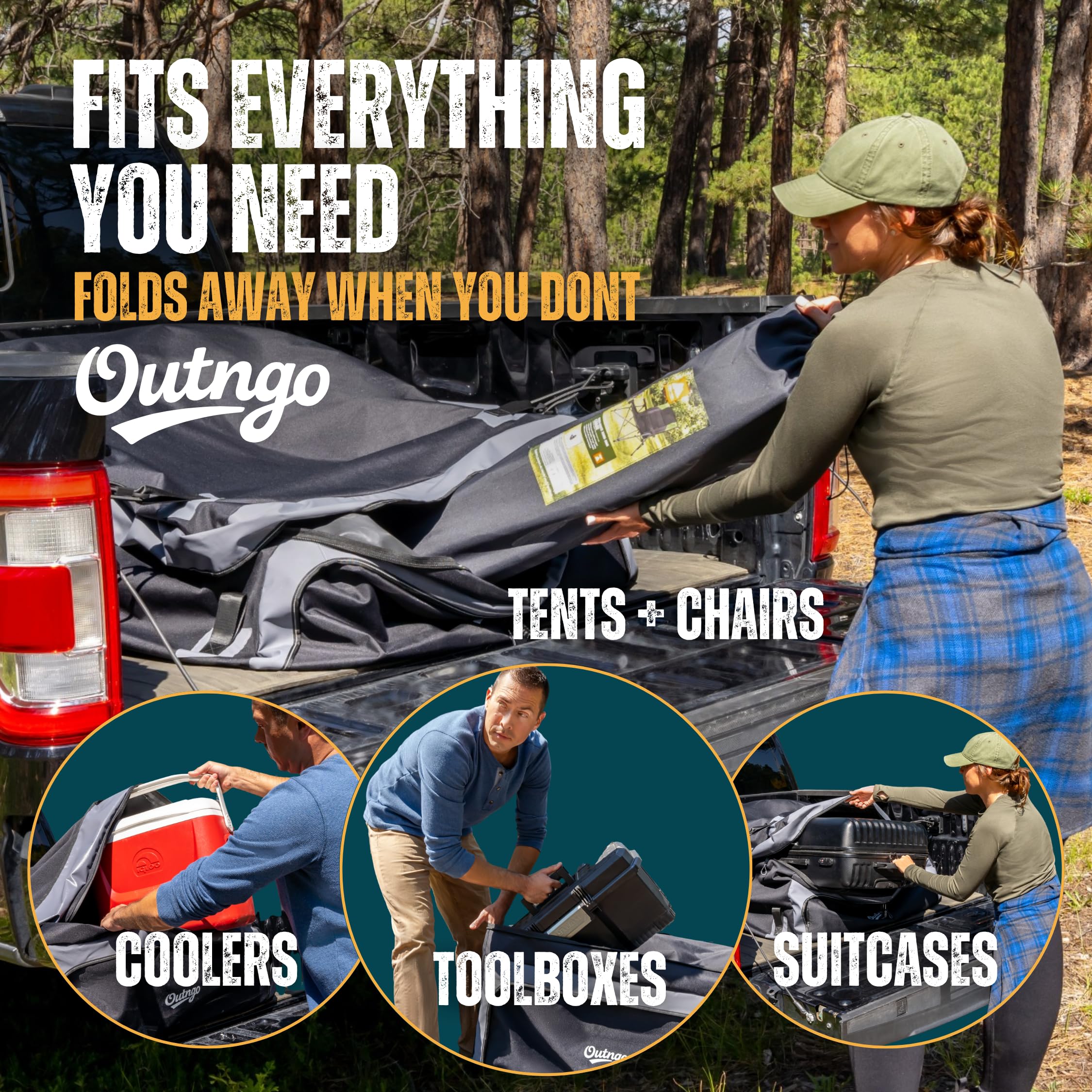 Outngo collapsed and folded into included pouch for compact storage