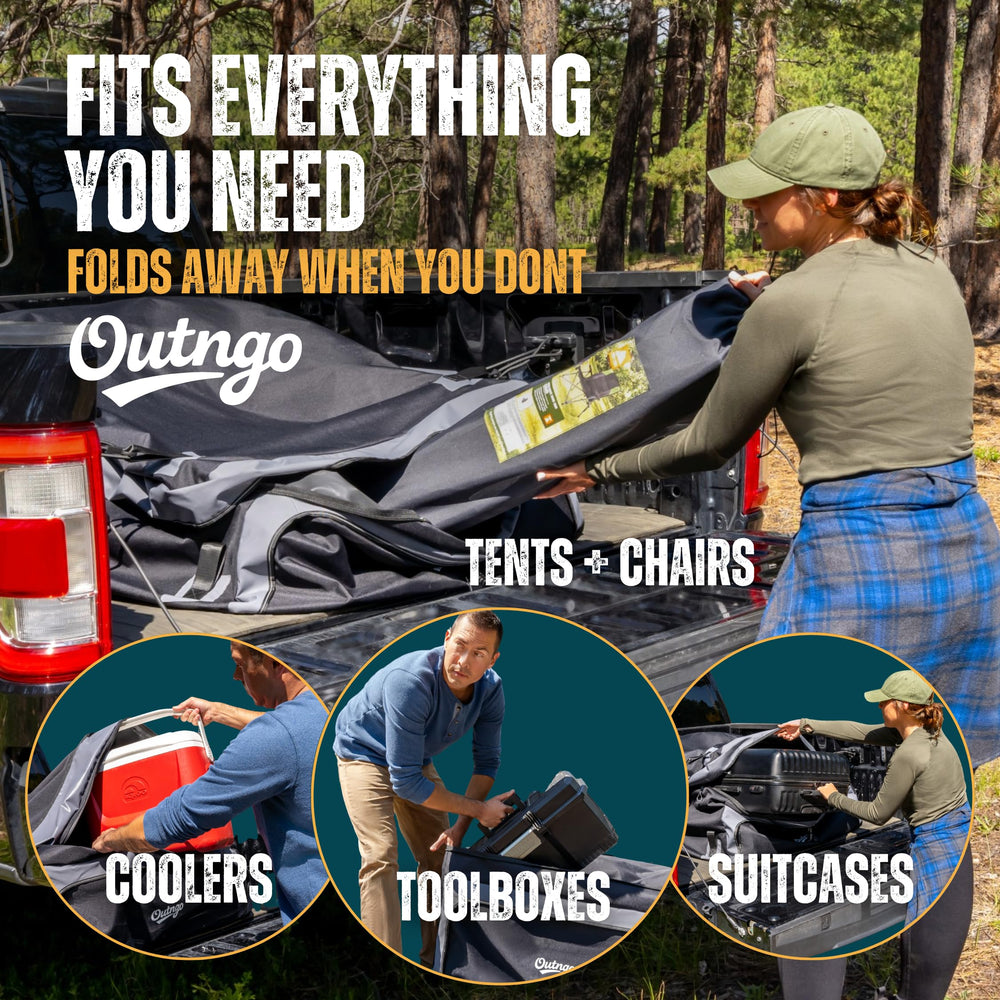 Outngo collapsed and folded into included pouch for compact storage