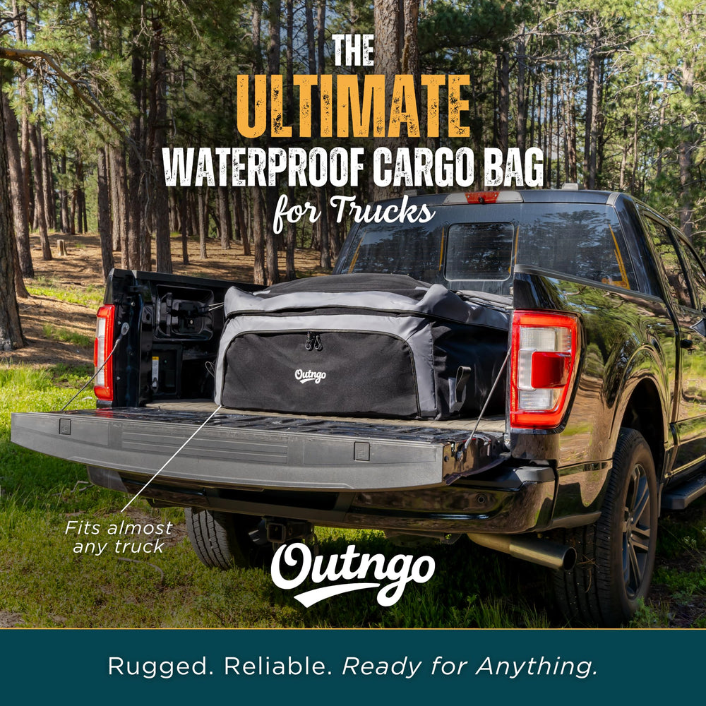 Outngo cargo bag loaded in a truck bed keeping gear dry and organized
