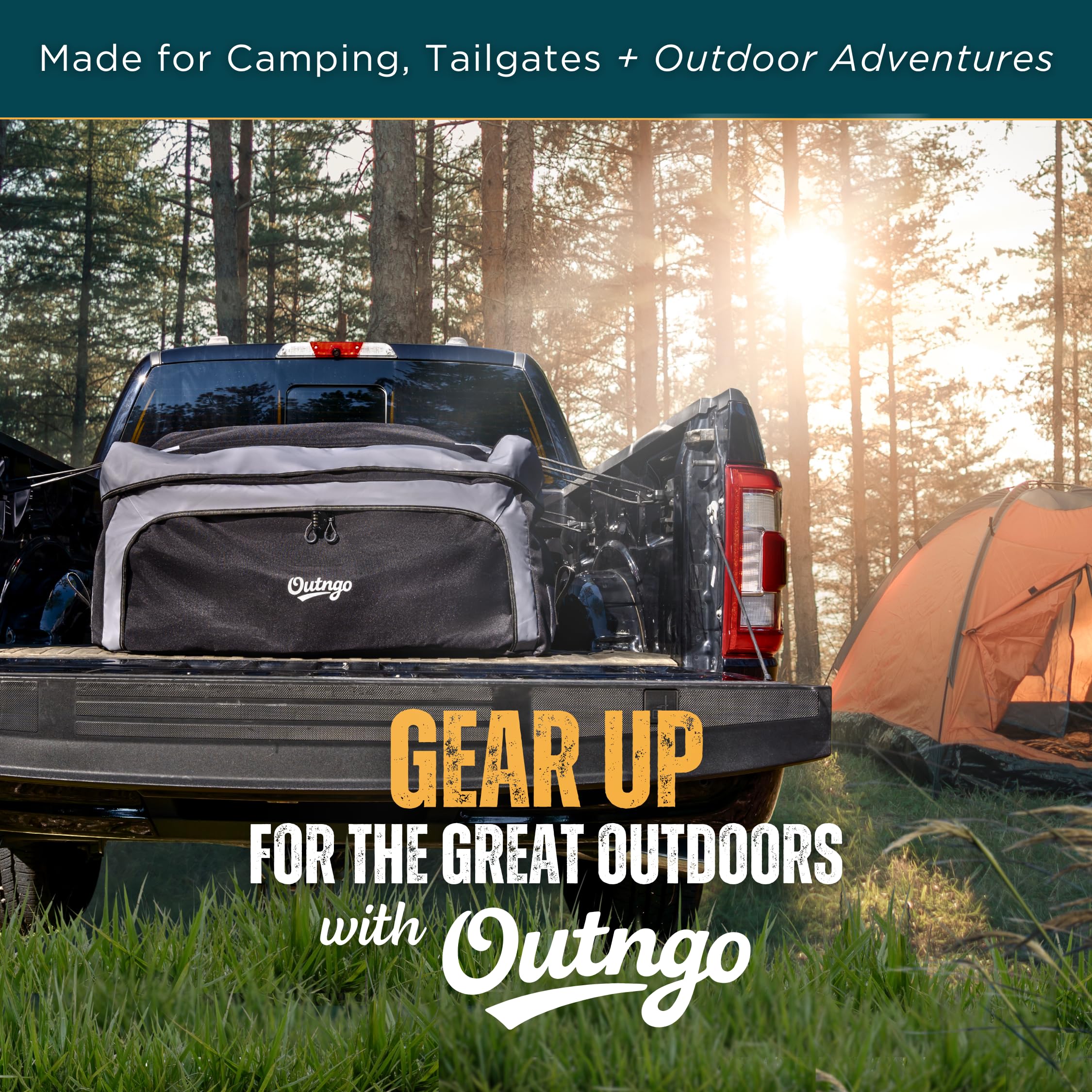 Outngo cargo bag at a campsite demonstrating waterproof storage utility