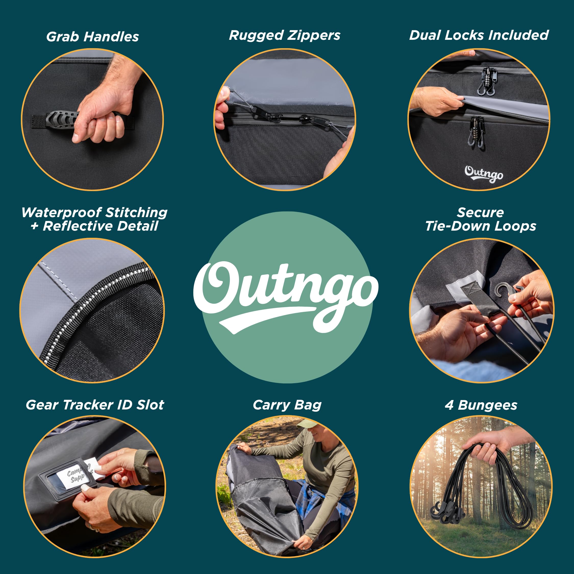 Outngo side handles used to lift bag easily for solo loading